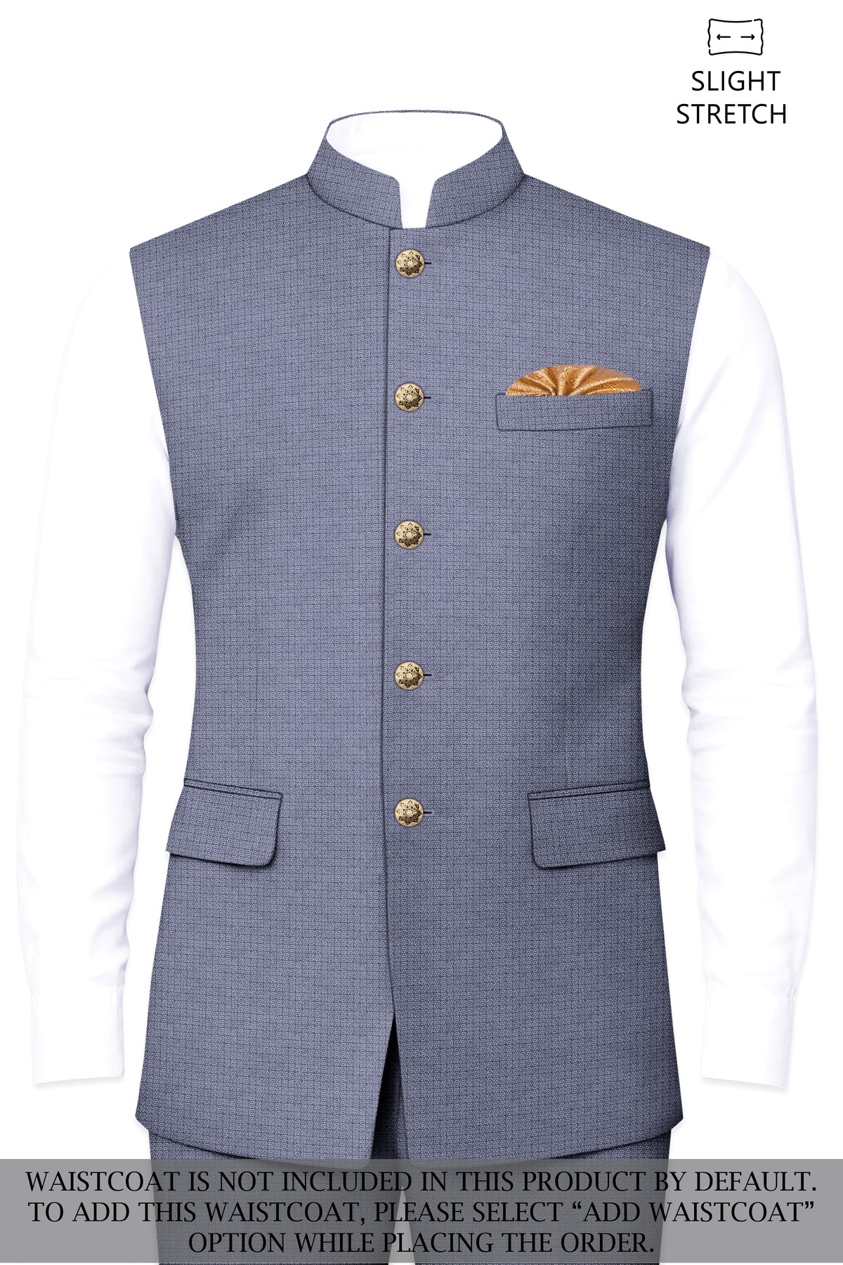 Graphite-Shuttle Gray Diamond Textured Wool Rich Slight Stretch Bandhgala Suit