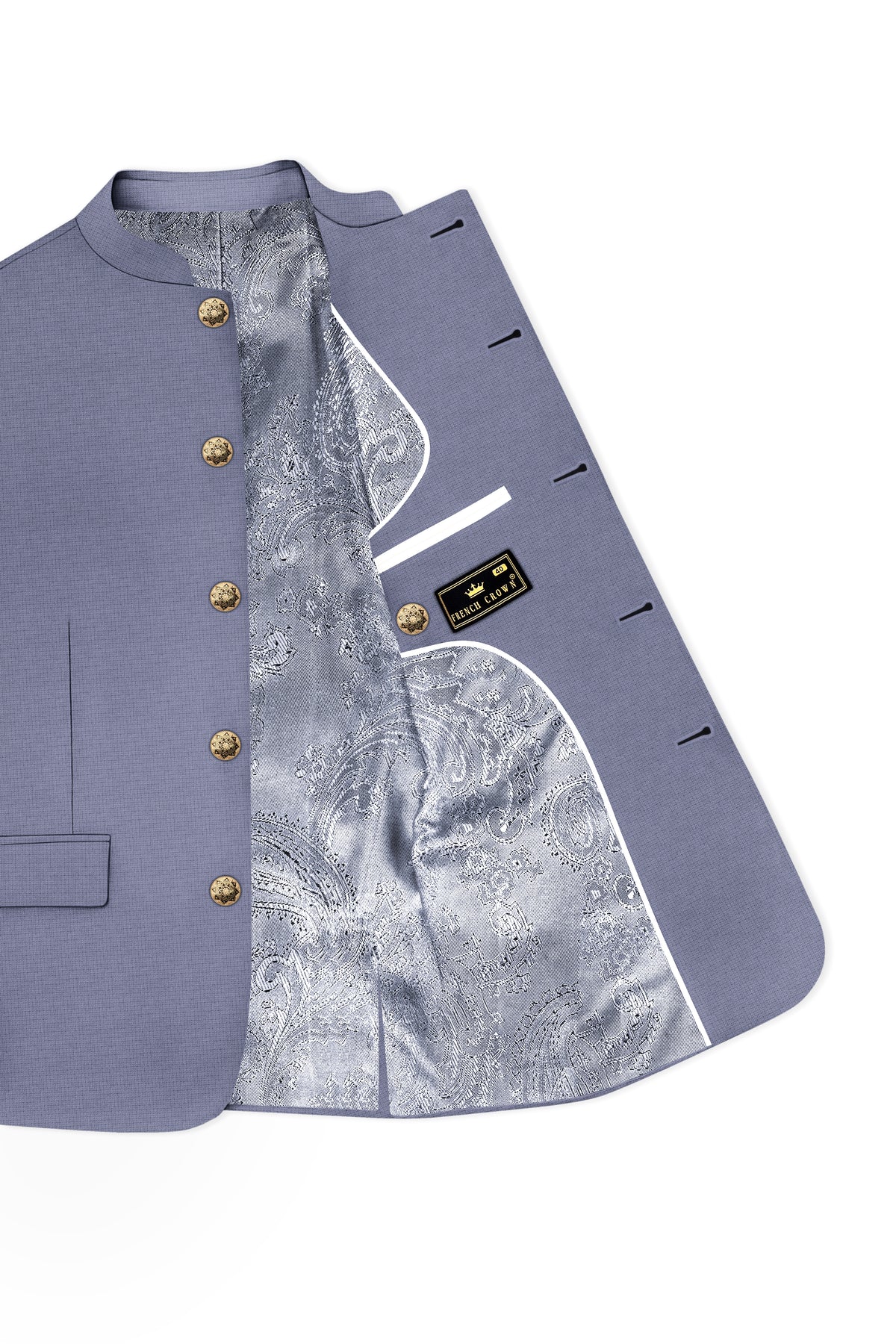 Graphite-Shuttle Gray Diamond Textured Wool Rich Slight Stretch Bandhgala Suit