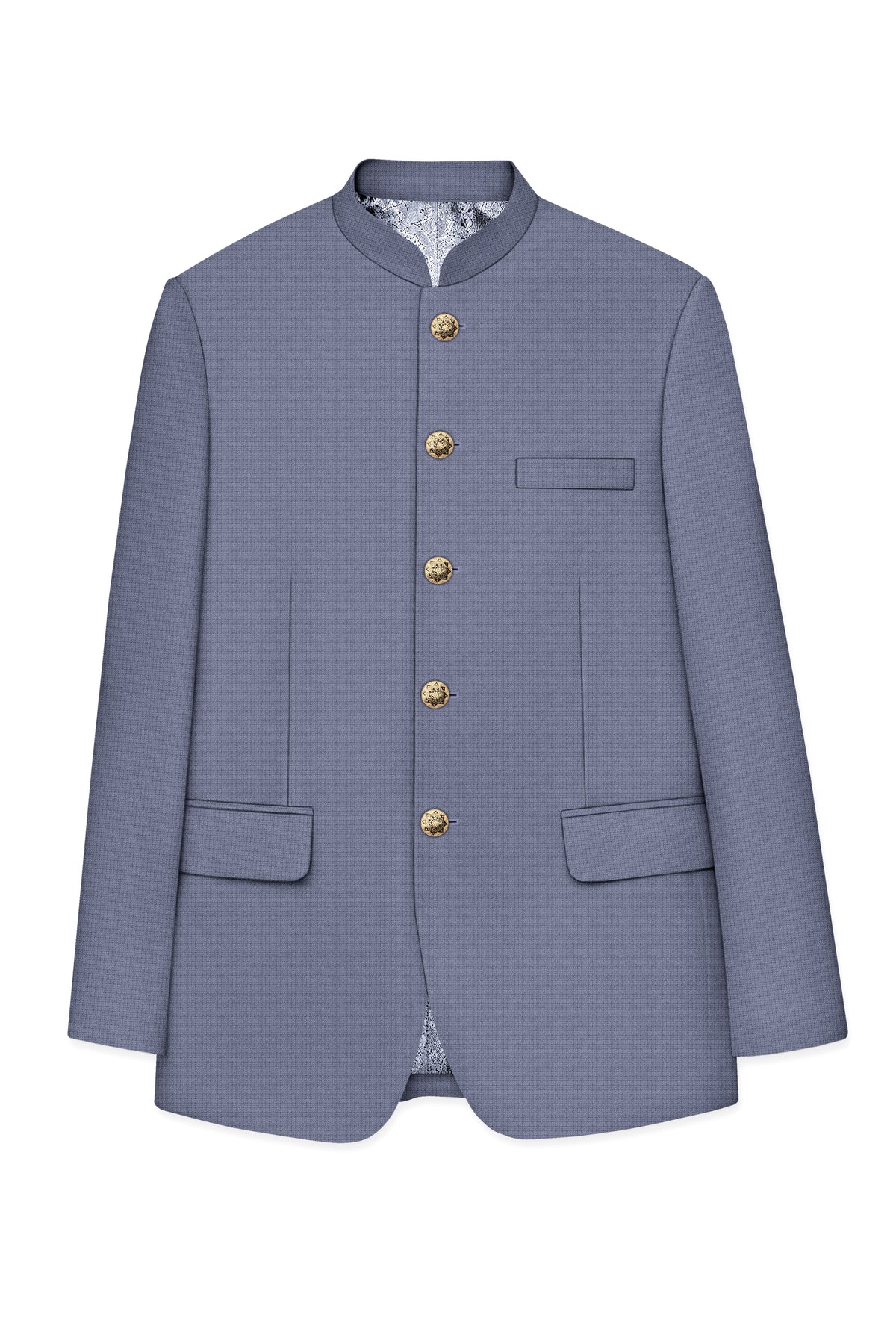 Graphite-Shuttle Gray Diamond Textured Wool Rich Slight Stretch Bandhgala Suit
