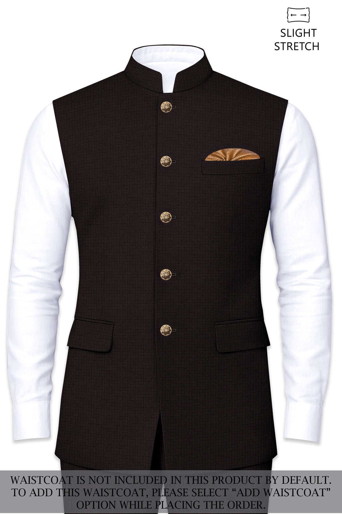 Regency-Cocoa Brown Diamond Textured Wool Rich Slight Stretch Bandhgala Suit