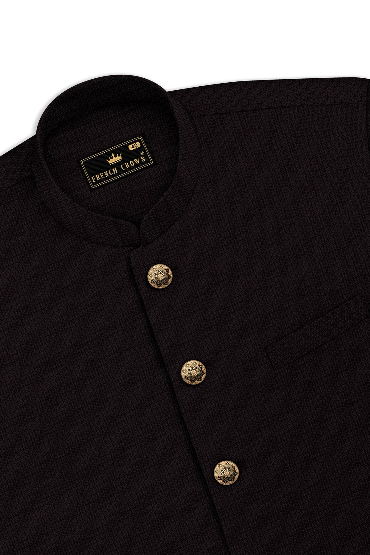 Regency-Cocoa Brown Diamond Textured Wool Rich Slight Stretch Bandhgala Suit