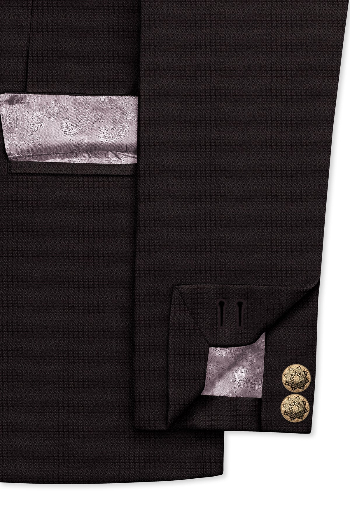 Regency-Cocoa Brown Diamond Textured Wool Rich Slight Stretch Bandhgala Suit