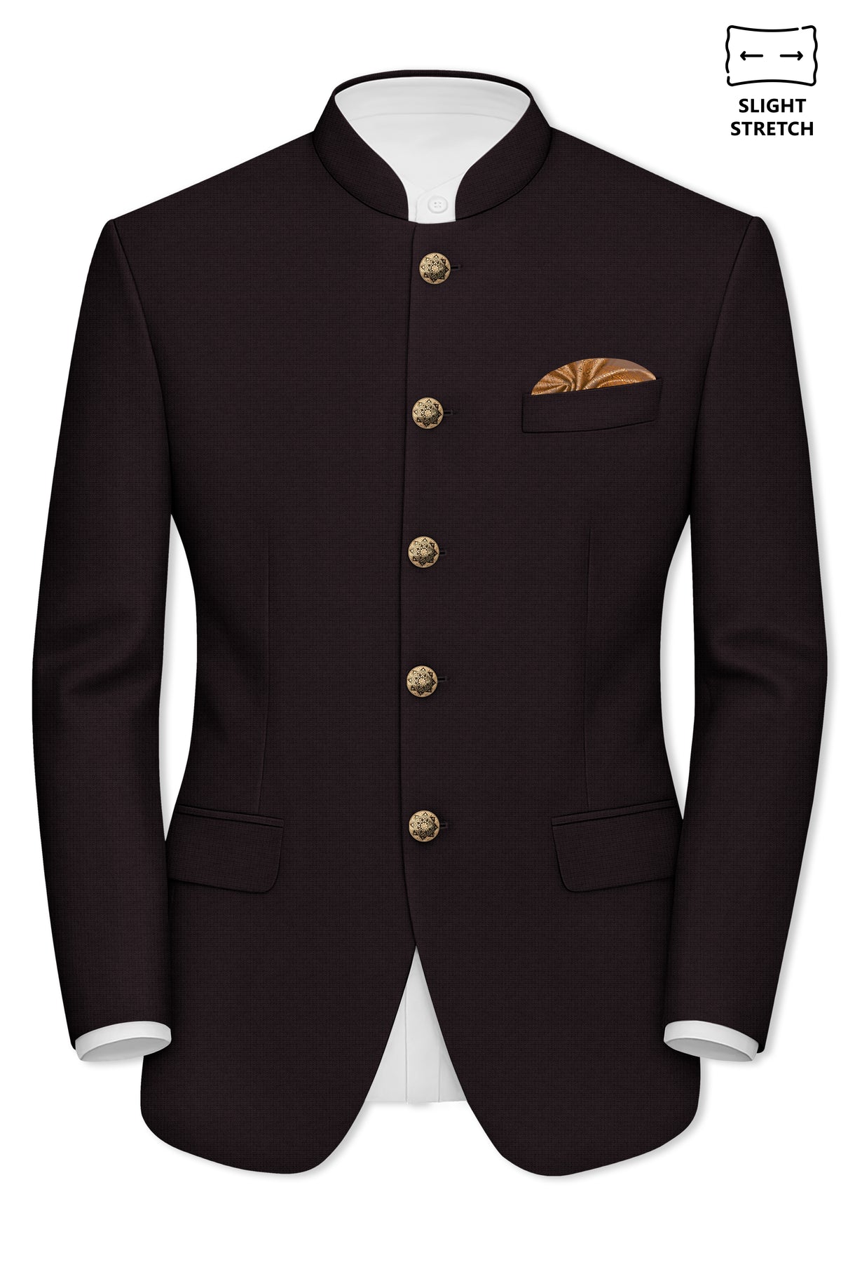 Regency-Cocoa Brown Diamond Textured Wool Rich Slight Stretch Bandhgala Suit