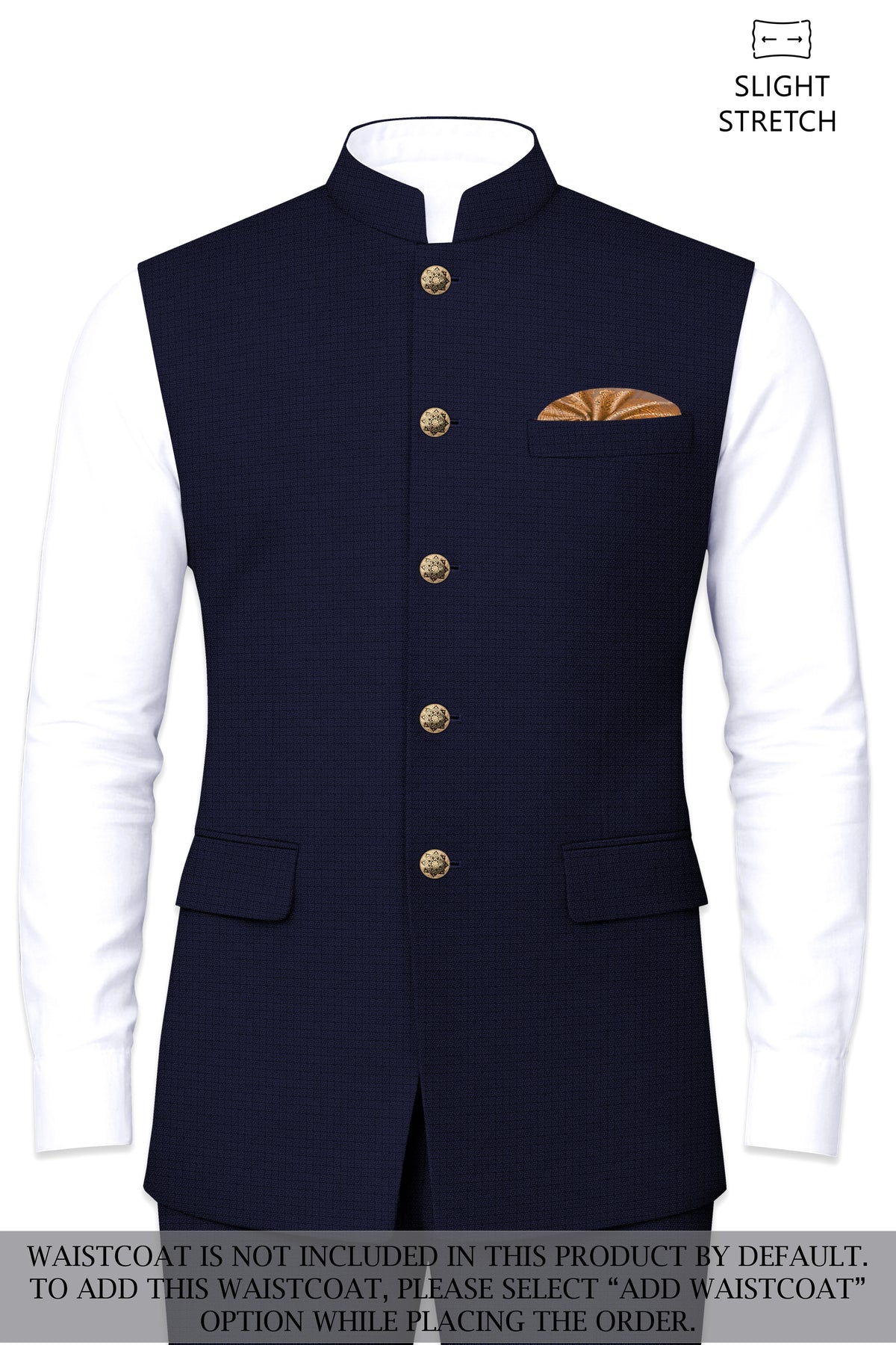 Nocturne-Mirage Navy Diamond Textured Wool Rich Slight Stretch Bandhgala Suit