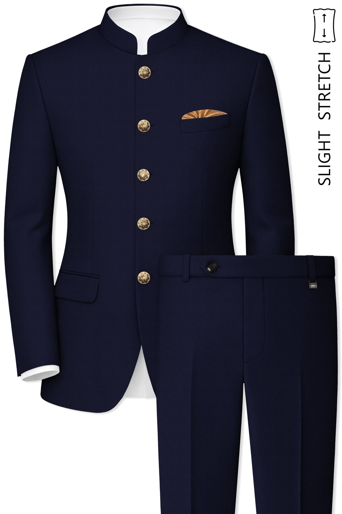 Nocturne-Mirage Navy Diamond Textured Wool Rich Slight Stretch Bandhgala Suit