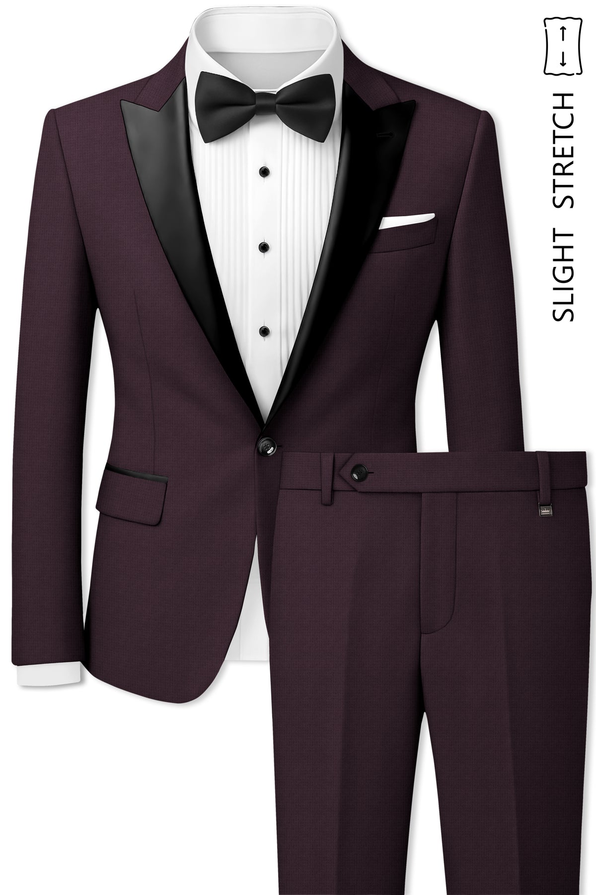 Velaris-Thunder Purple Diamond Textured Wool Rich Slight Stretch Peak Lapel Tuxedo Suit