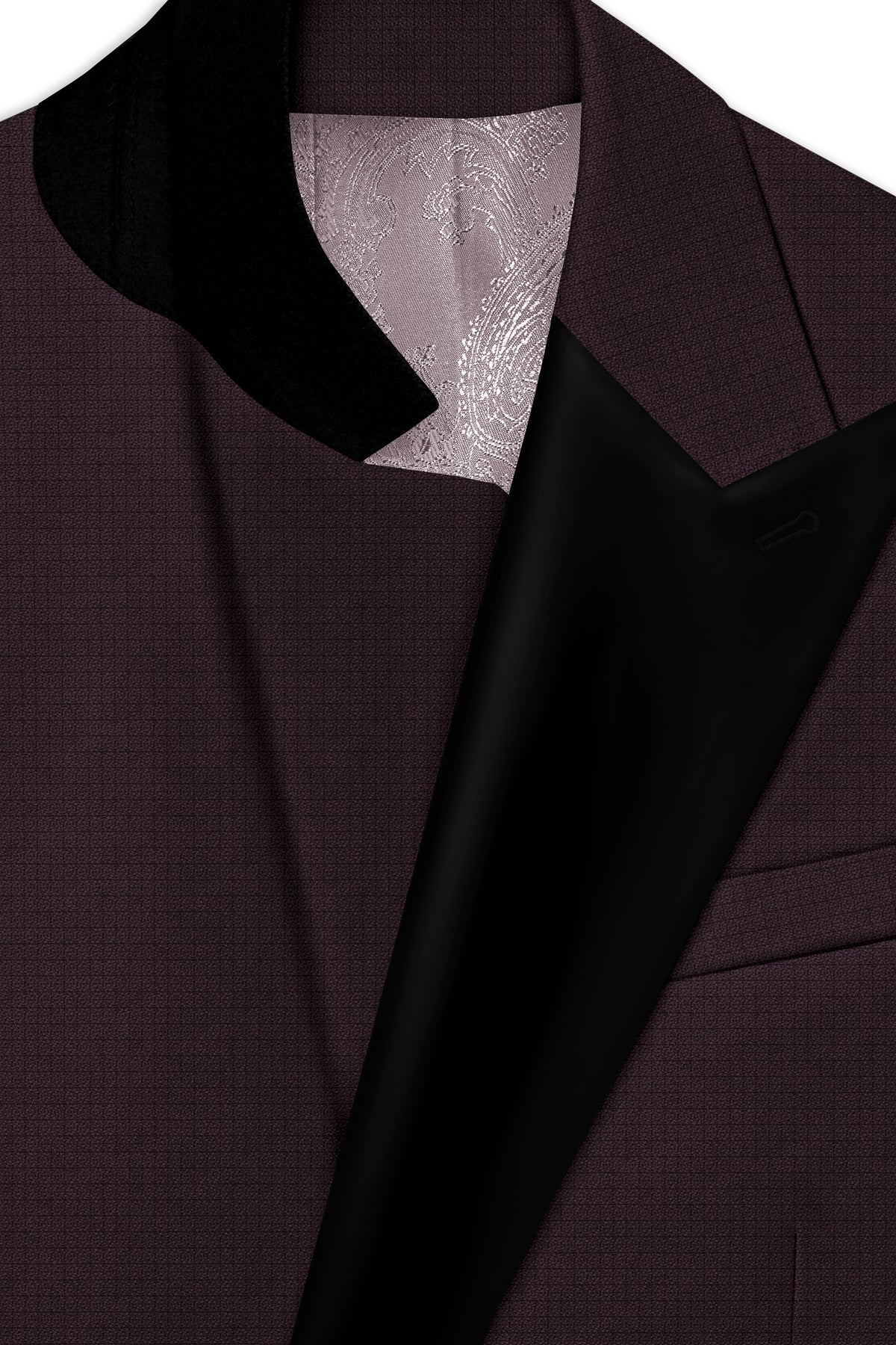 Velaris-Thunder Purple Diamond Textured Wool Rich Slight Stretch Peak Lapel Tuxedo Suit