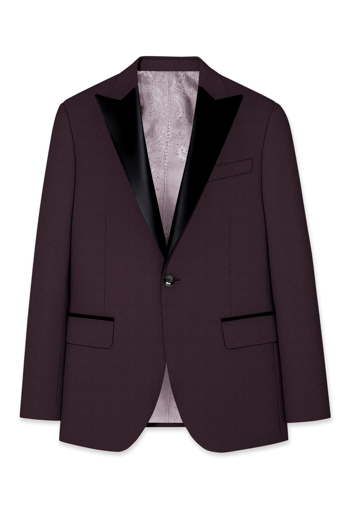 Velaris-Thunder Purple Diamond Textured Wool Rich Slight Stretch Peak Lapel Tuxedo Suit