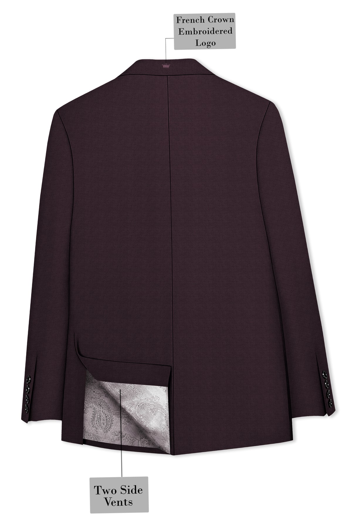 Velaris-Thunder Purple Diamond Textured Wool Rich Slight Stretch Peak Lapel Tuxedo Suit