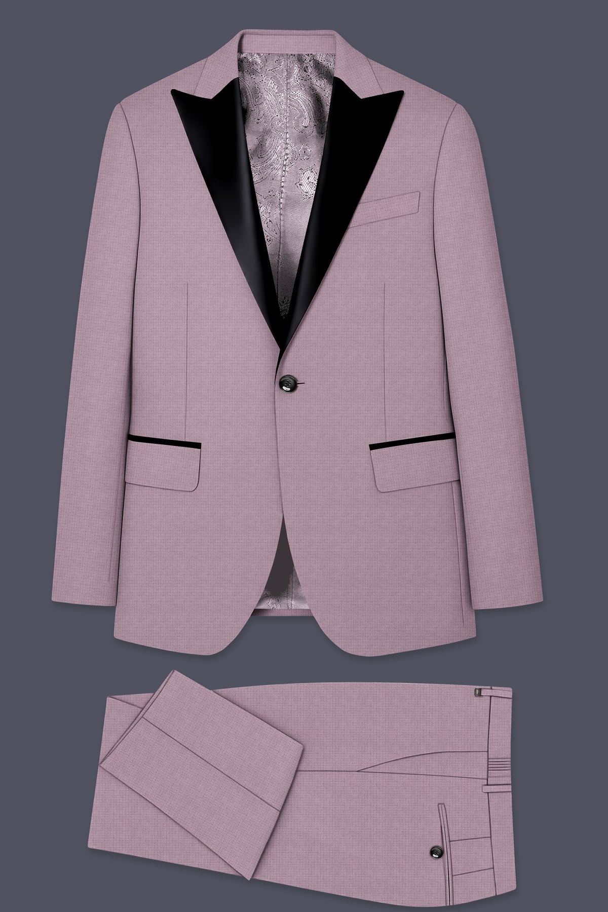 Regalia-Mountbatten Pink Diamond Textured Wool Rich Slight Stretch Peak Lapel Tuxedo Suit