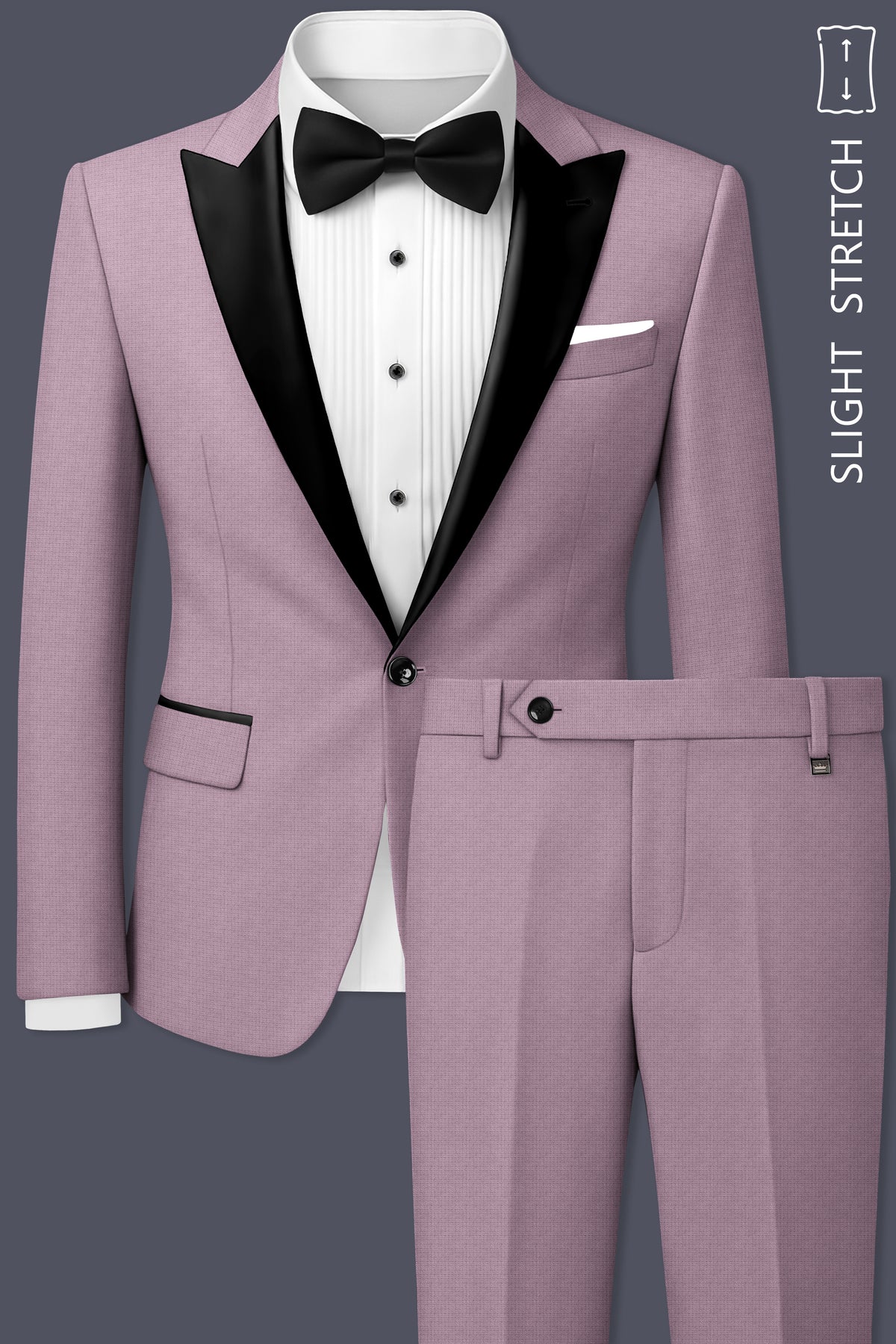 Regalia-Mountbatten Pink Diamond Textured Wool Rich Slight Stretch Peak Lapel Tuxedo Suit