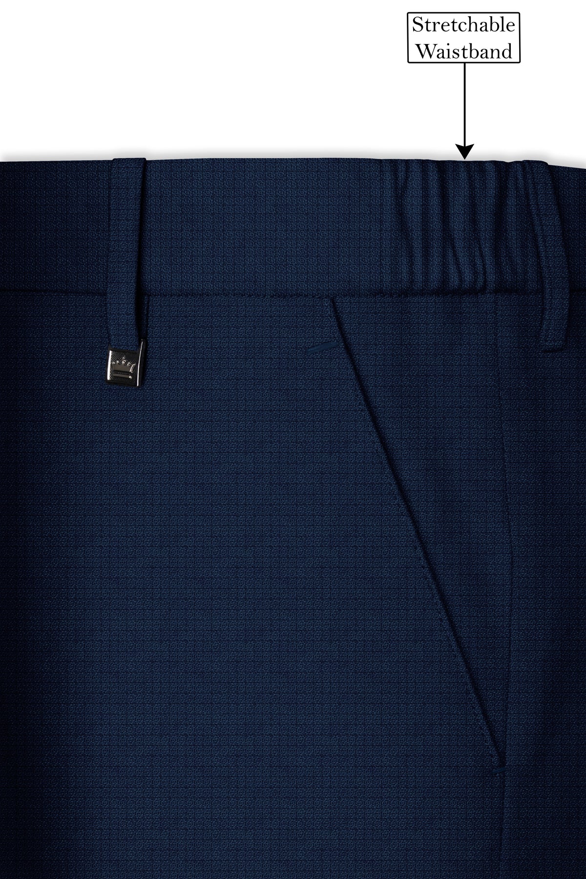 Regent-Ebony Blue Diamond Textured Wool Rich Slight Stretch Bandhgala Suit