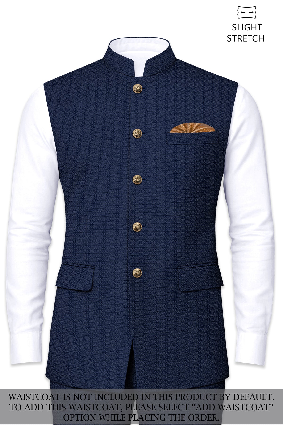 Regent-Ebony Blue Diamond Textured Wool Rich Slight Stretch Bandhgala Suit
