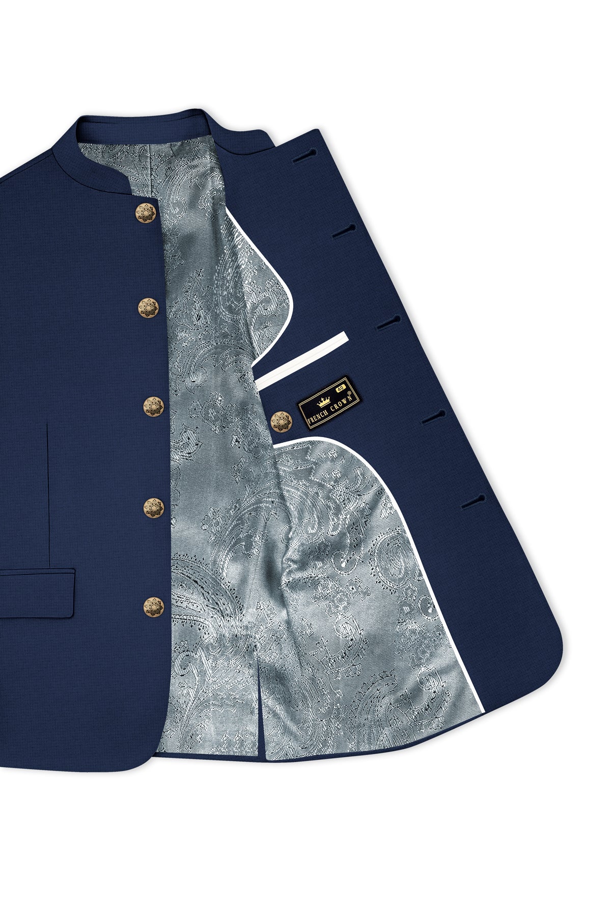 Regent-Ebony Blue Diamond Textured Wool Rich Slight Stretch Bandhgala Suit