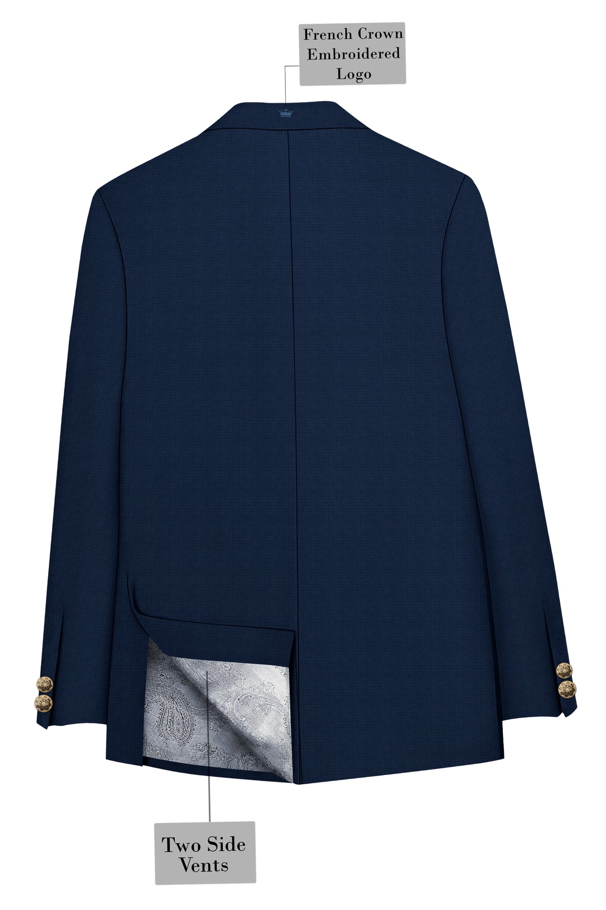 Regent-Ebony Blue Diamond Textured Wool Rich Slight Stretch Bandhgala Suit