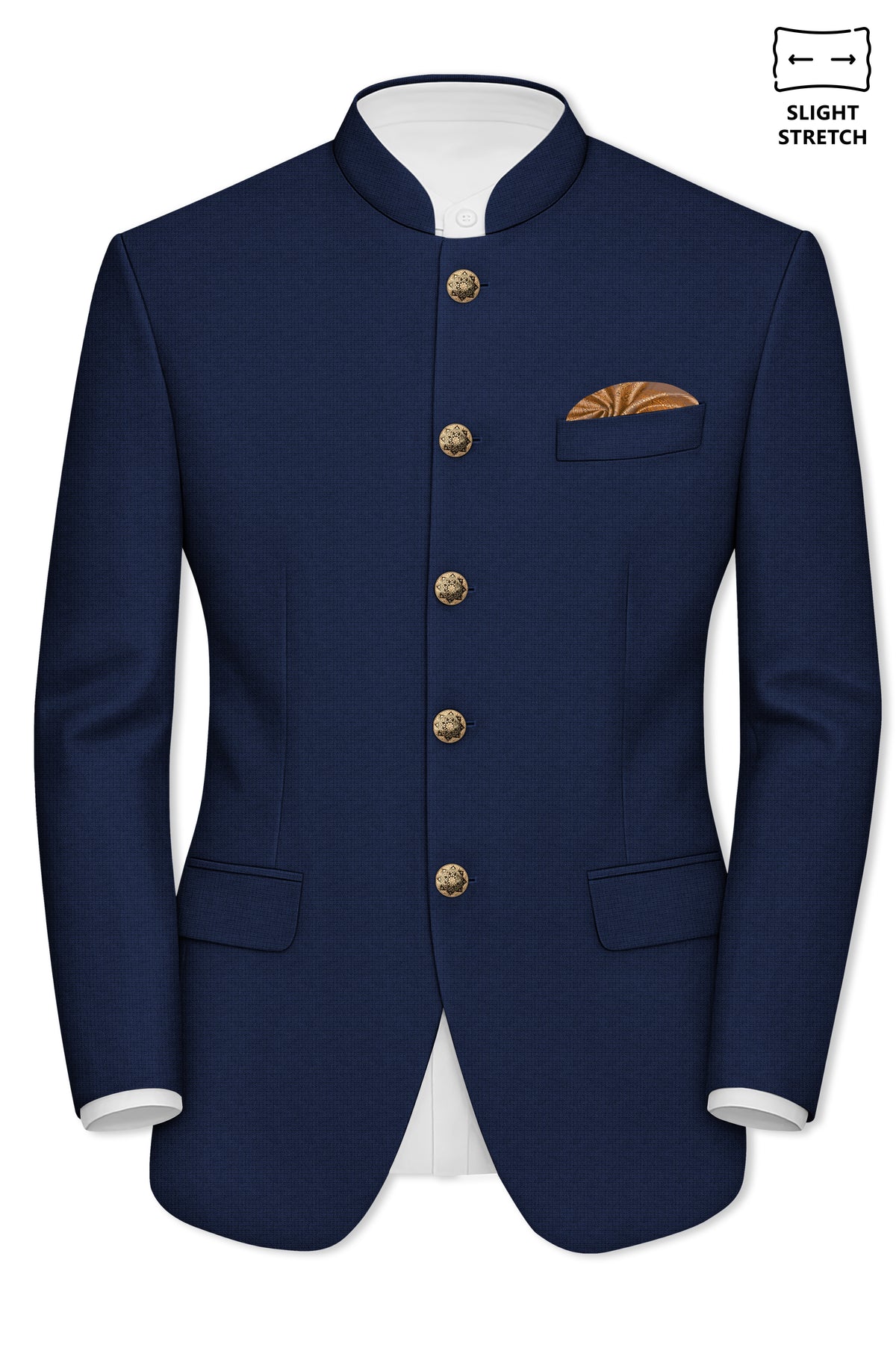 Regent-Ebony Blue Diamond Textured Wool Rich Slight Stretch Bandhgala Suit
