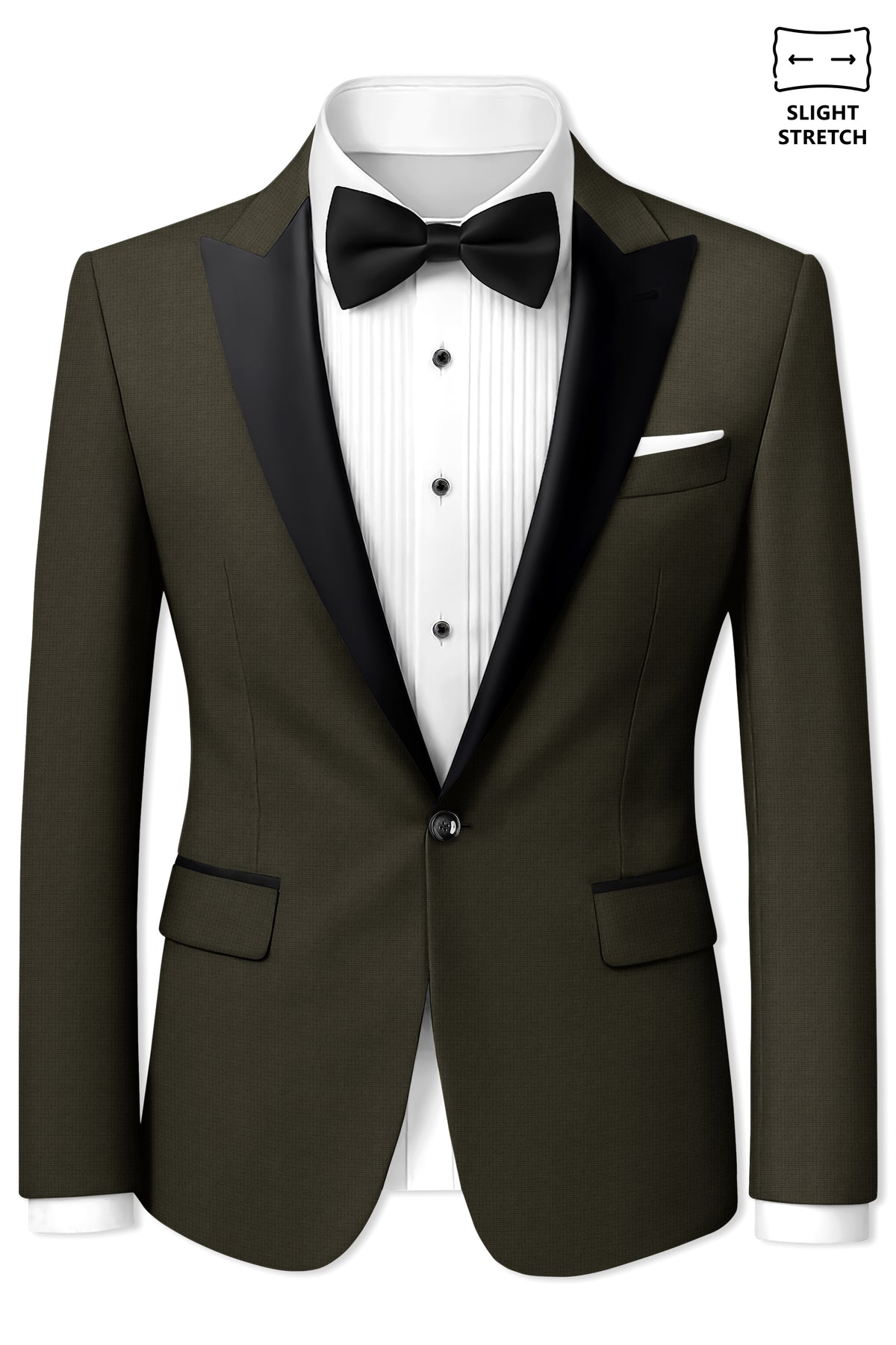 Prestige-Zeus Green Diamond Textured Wool Rich Slight Stretch Peak Lapel Tuxedo Suit
