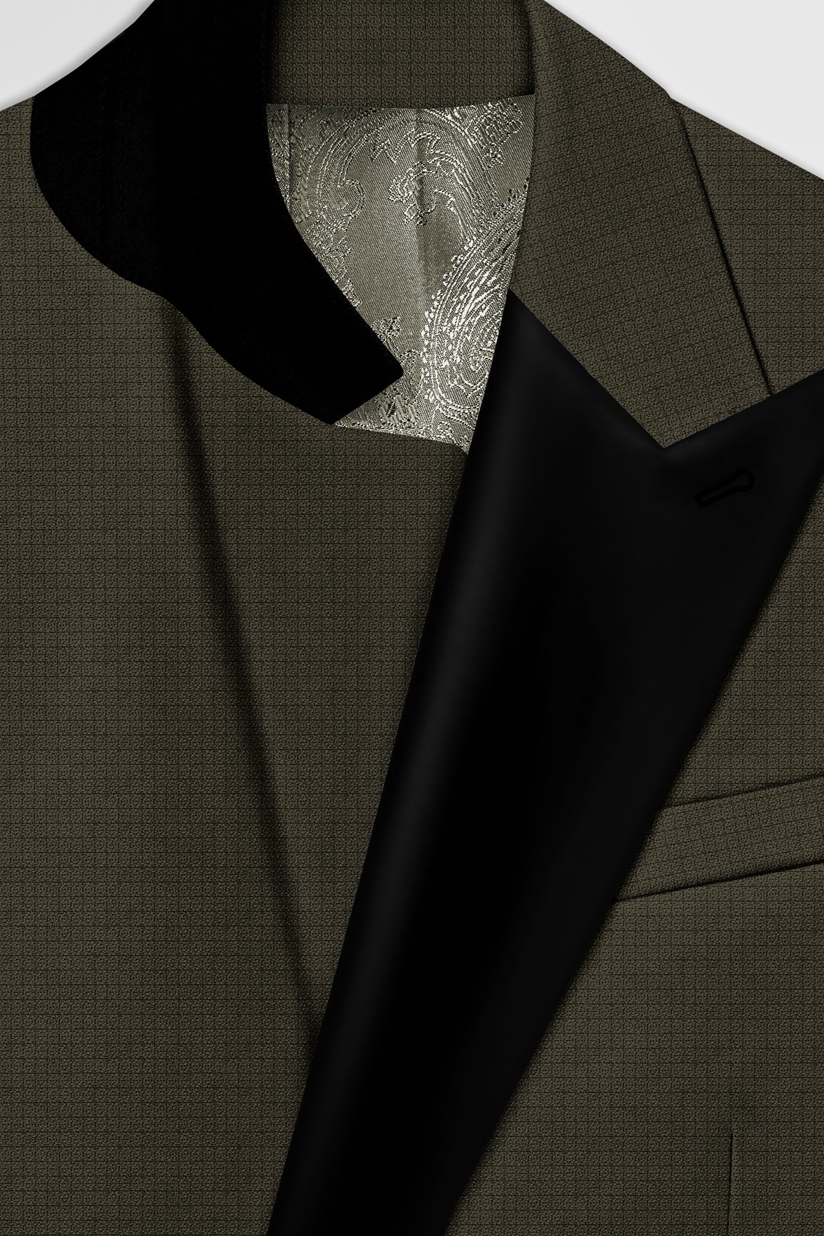 Prestige-Zeus Green Diamond Textured Wool Rich Slight Stretch Peak Lapel Tuxedo Suit