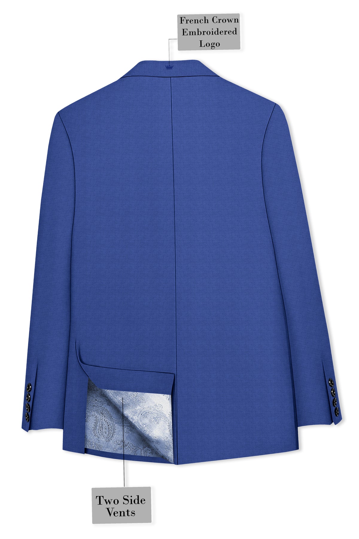 Aurelio-Chambray Blue Diamond Textured Wool Rich Slight Stretch Peak Lapel Tuxedo Suit