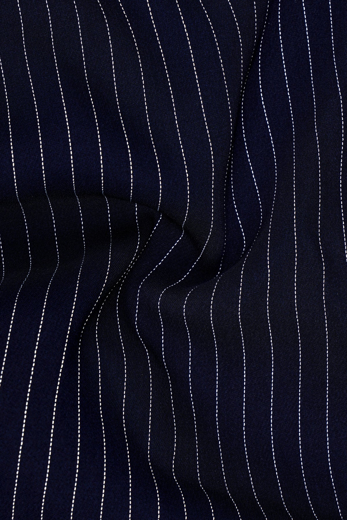 Mariner-Denim Blue And Bright White Chalk Striped Wool Rich Wrinkle-Free Fluid Drape Fabric Single Breasted Suit