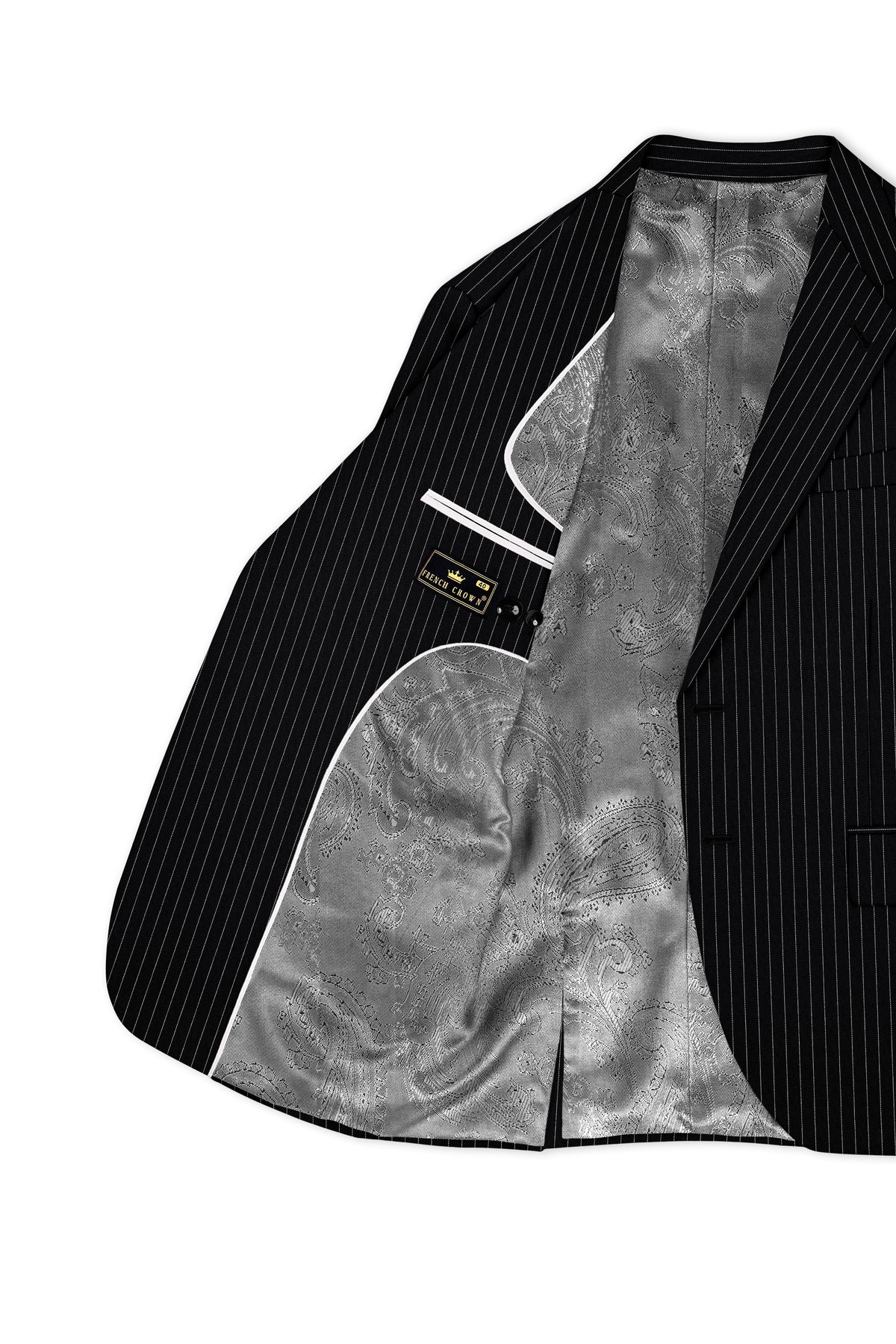 Gravitas-Jade Black And Bright White Chalk Striped Wool Rich Wrinkle-Free Fluid Drape Fabric Single Breasted Suit