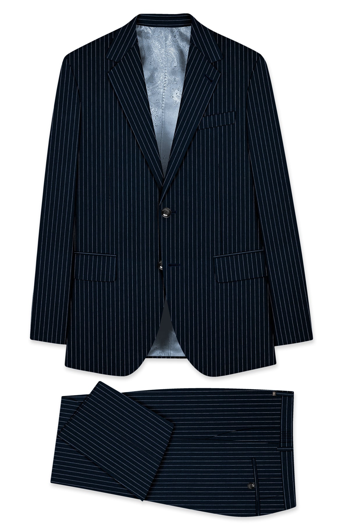 Zenith-Imperial Teal Green And Bright White Chalk Striped Wool Rich Wrinkle-Free Fluid Drape Fabric Single Breasted Suit