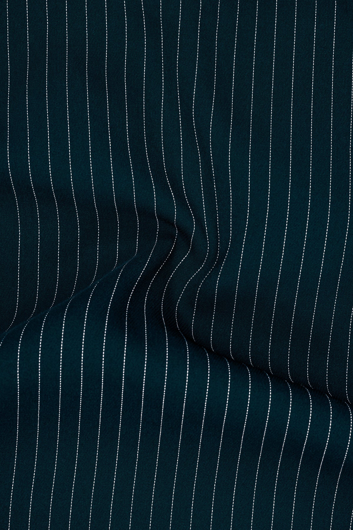 Zenith-Imperial Teal And Bright White Chalk Striped Wool Rich Wrinkle-Free Fluid Drape Fabric Single Breasted Suit