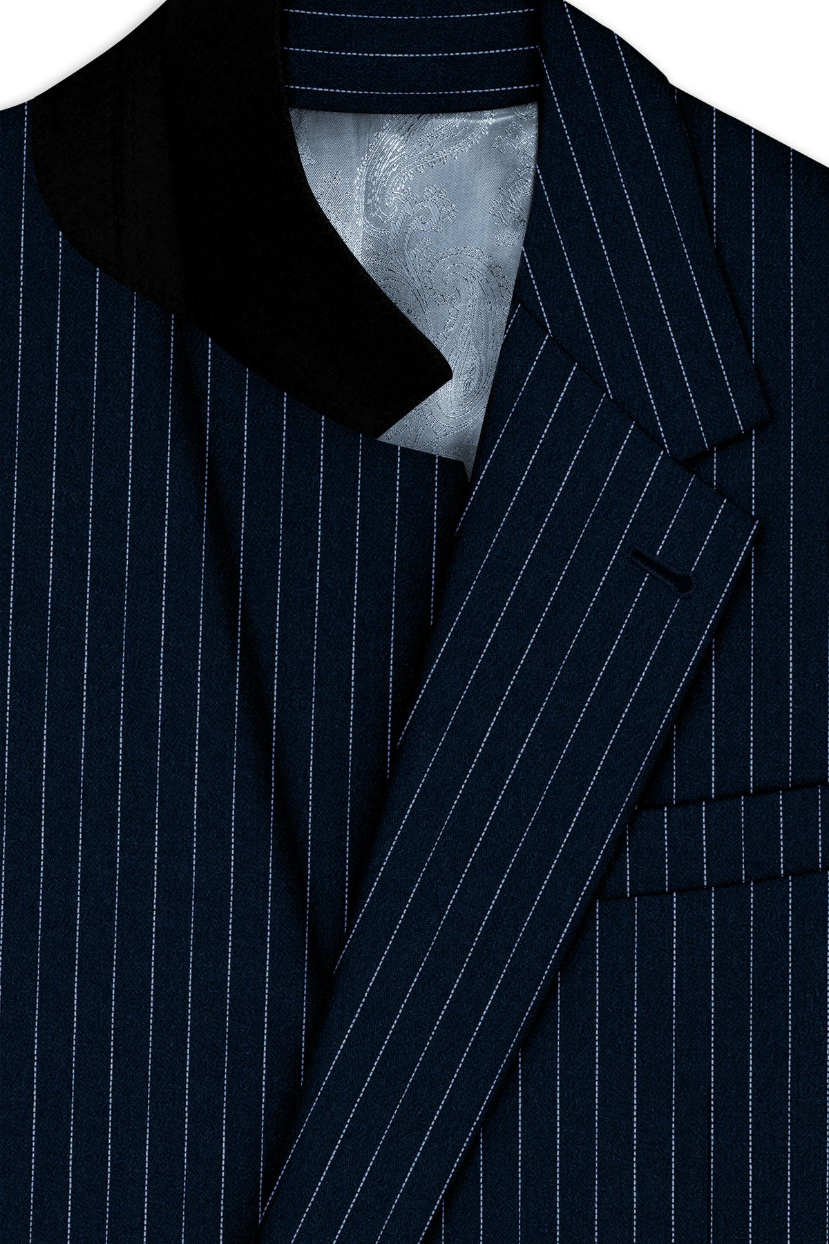Zenith-Imperial Teal Green And Bright White Chalk Striped Wool Rich Wrinkle-Free Fluid Drape Fabric Single Breasted Suit