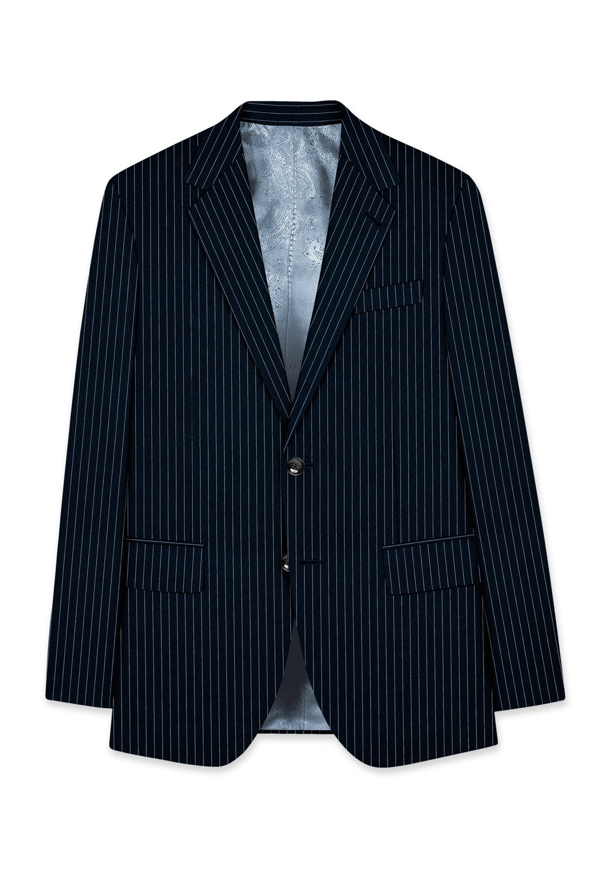 Zenith-Imperial Teal Green And Bright White Chalk Striped Wool Rich Wrinkle-Free Fluid Drape Fabric Single Breasted Suit