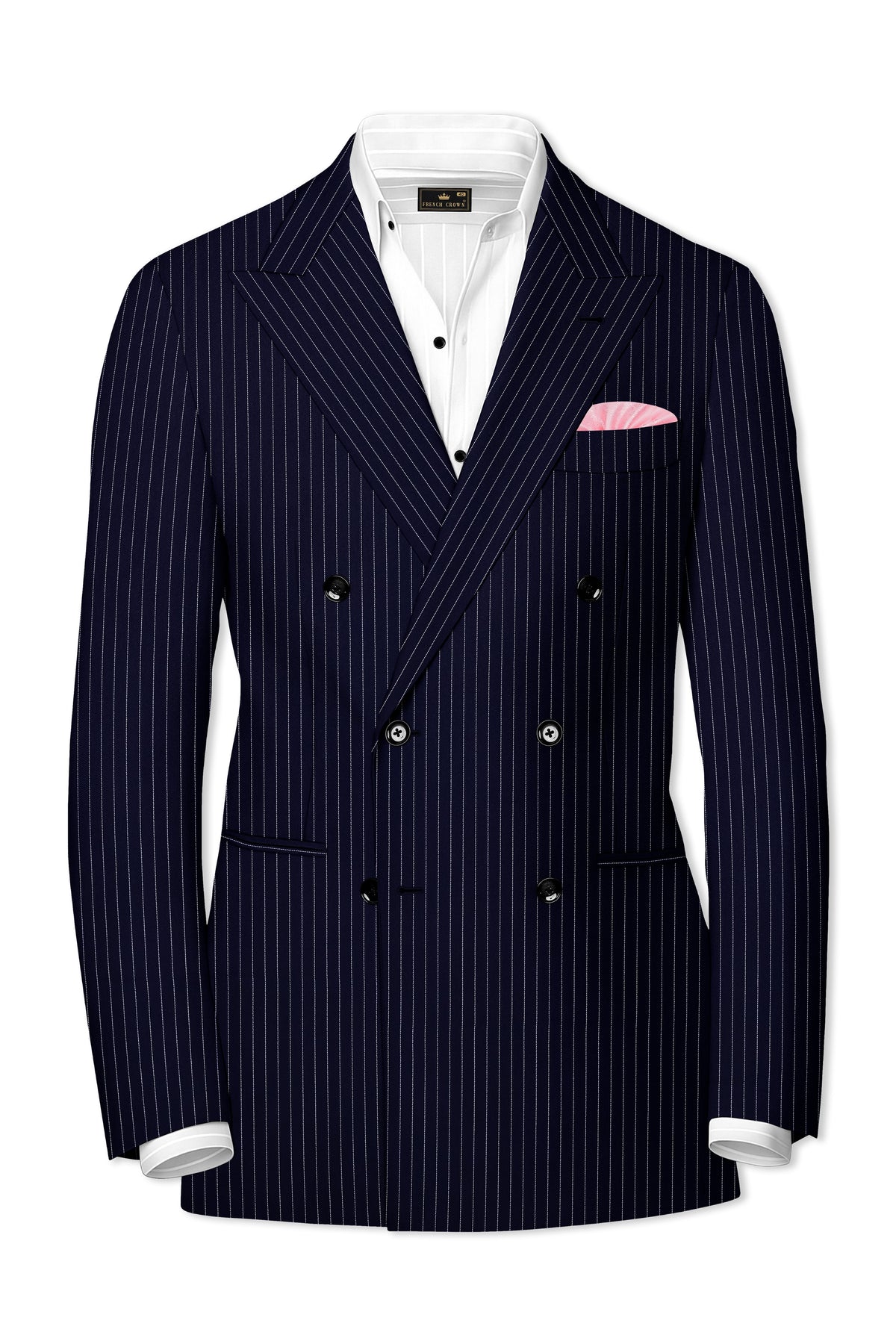 Mariner-Denim Blue And Bright White Chalk Striped Wool Rich Wrinkle-Free Fluid Drape Fabric Double Breasted Suit