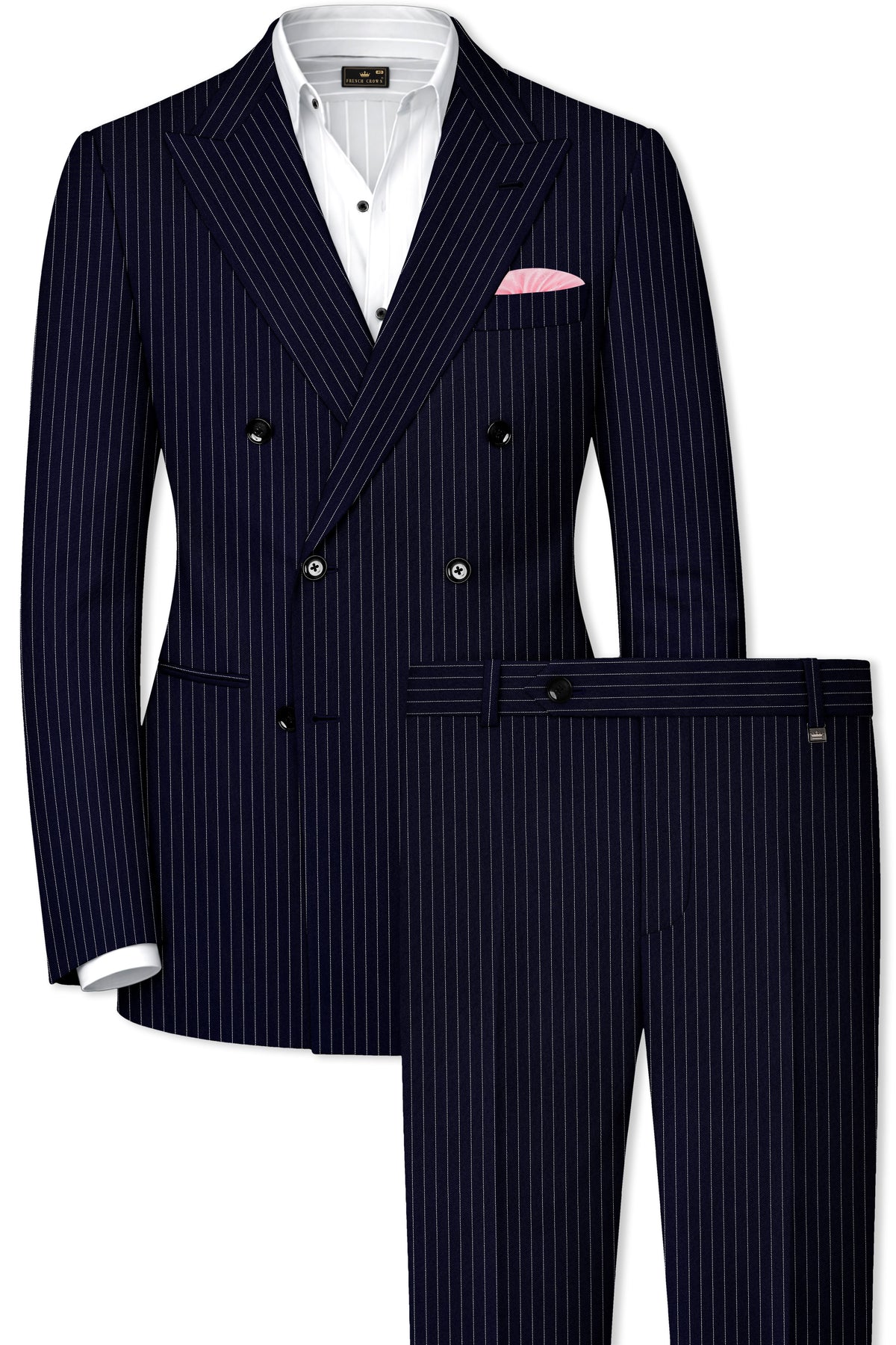 Mariner-Denim Blue And Bright White Chalk Striped Wool Rich Wrinkle-Free Fluid Drape Fabric Double Breasted Suit