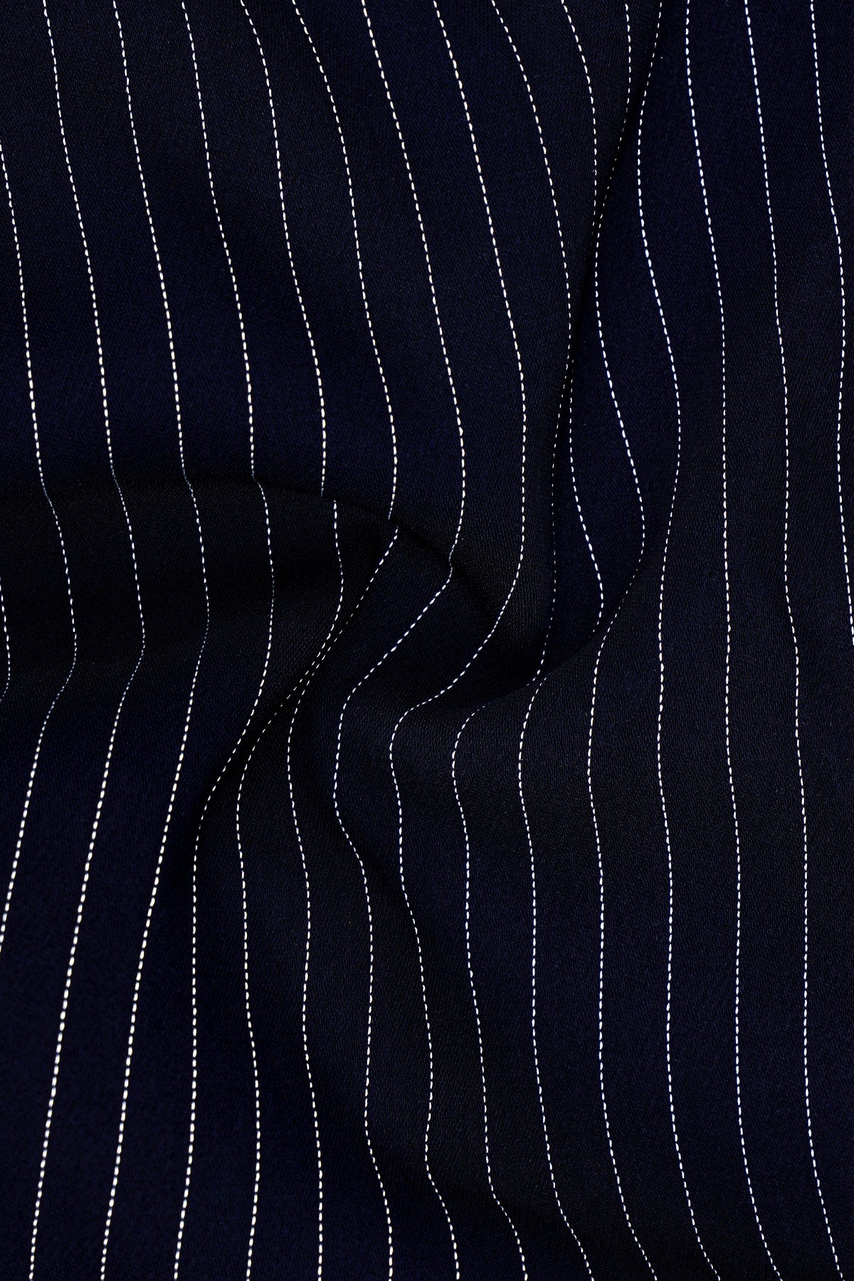 Mariner-Denim Blue And Bright White Chalk Striped Wool Rich Wrinkle-Free Fluid Drape Fabric Double Breasted Suit