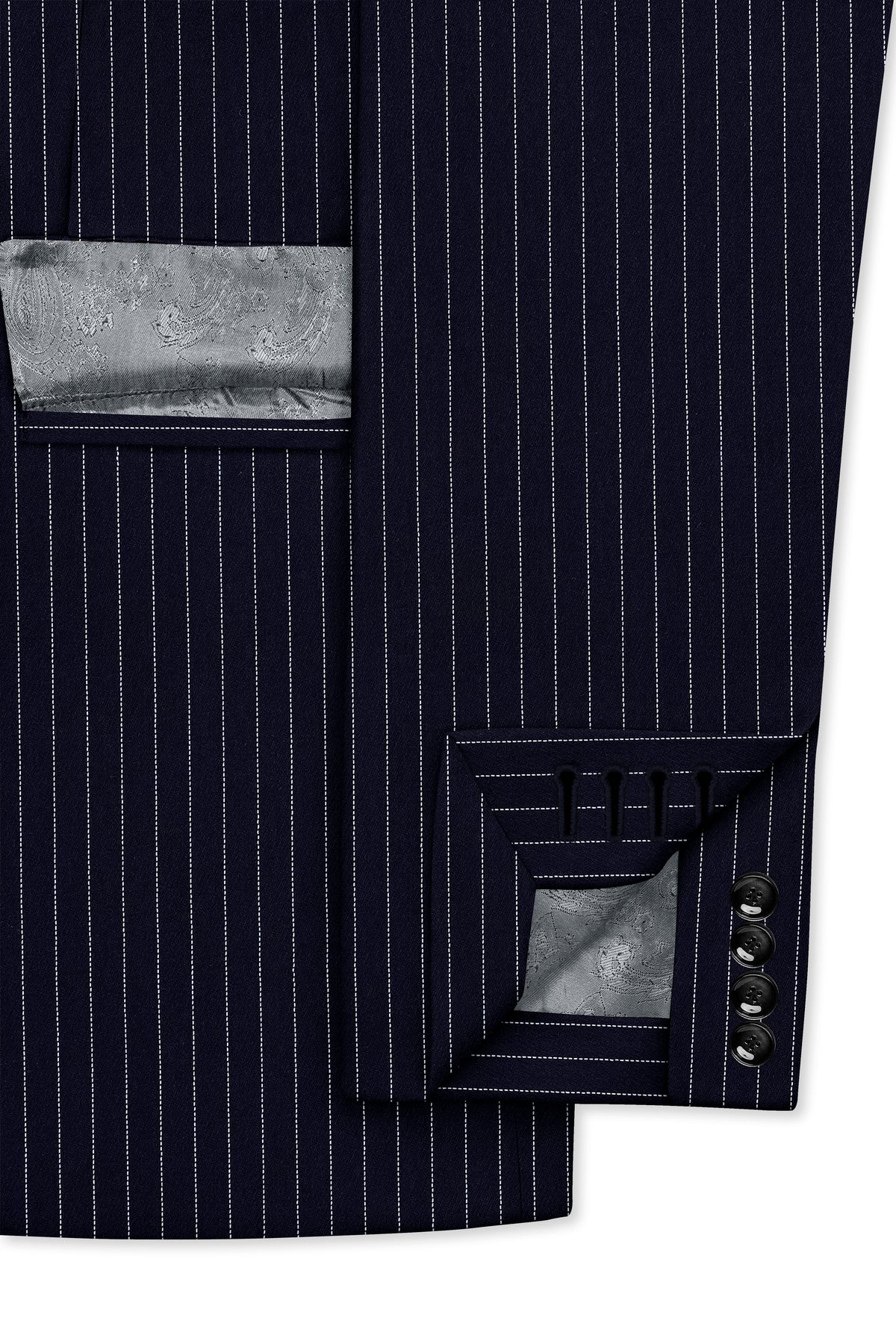 Mariner-Denim Blue And Bright White Chalk Striped Wool Rich Wrinkle-Free Fluid Drape Fabric Double Breasted Suit