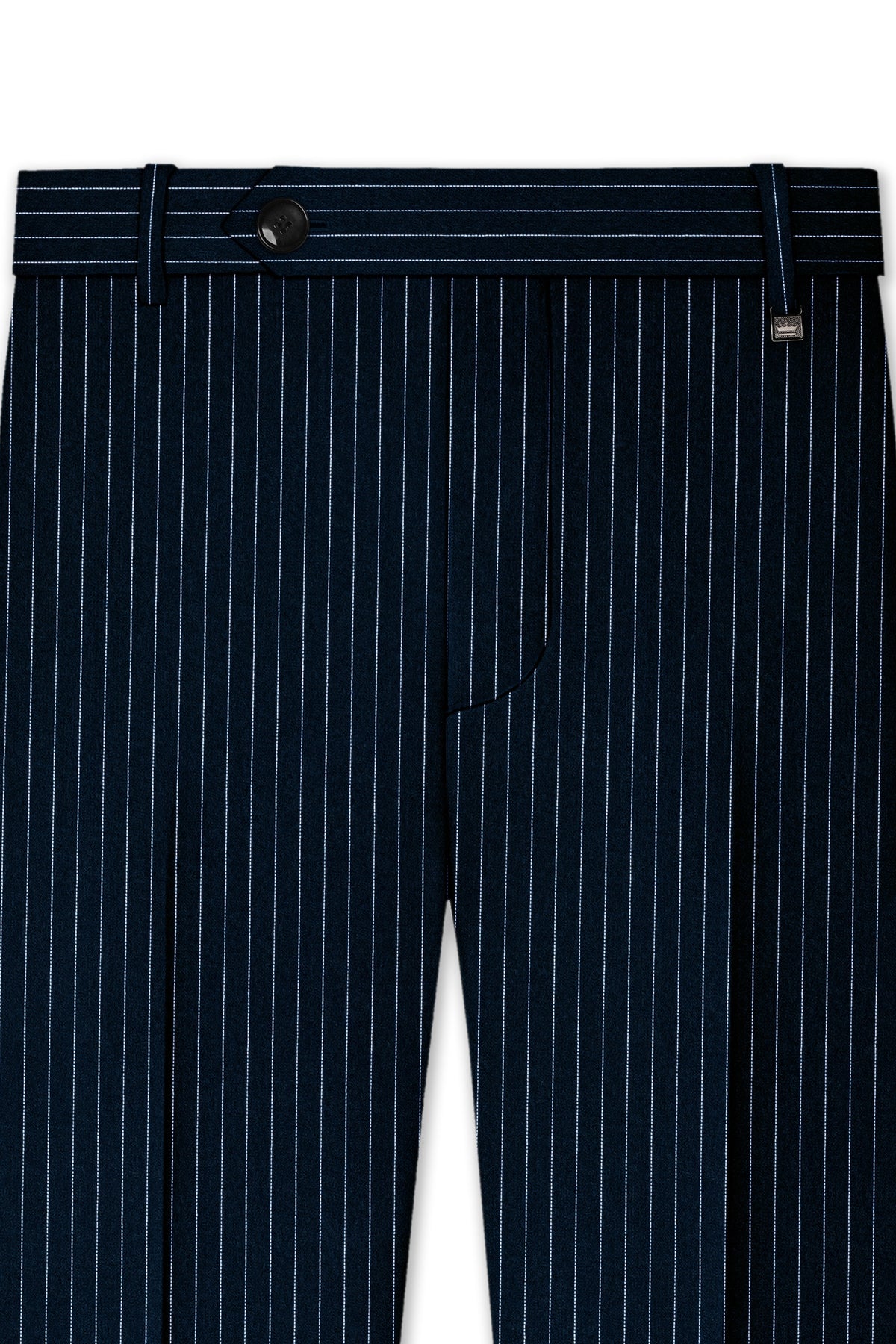 Zenith-Imperial Teal Green And Bright White Chalk Striped Wool Rich Wrinkle-Free Fluid Drape Fabric Double Breasted Suit
