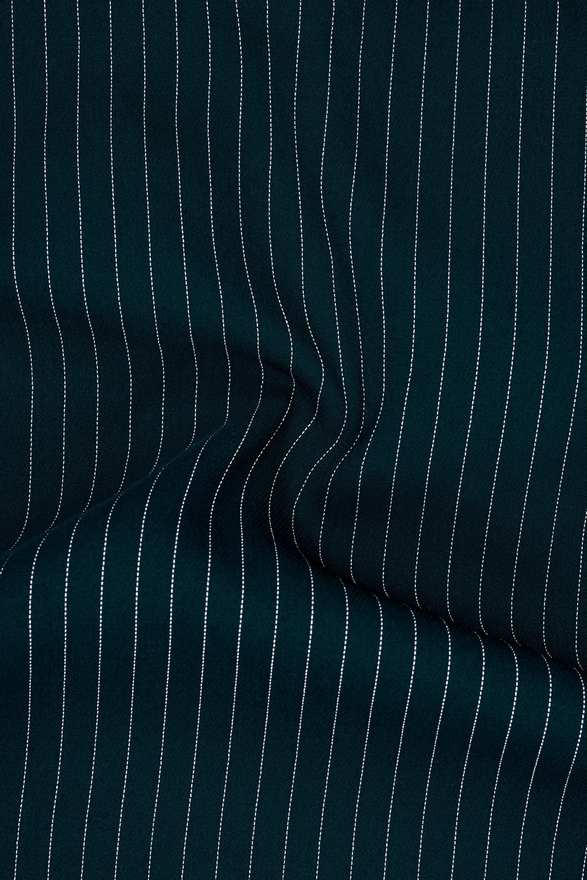 Zenith-Imperial Teal And Bright White Chalk Striped Wool Rich Wrinkle-Free Fluid Drape Fabric Double Breasted Suit