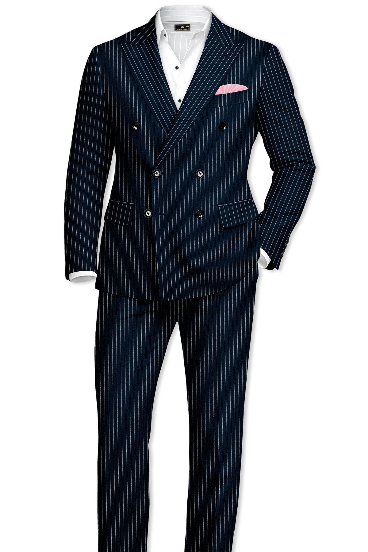 Zenith-Imperial Teal Green And Bright White Chalk Striped Wool Rich Wrinkle-Free Fluid Drape Fabric Double Breasted Suit