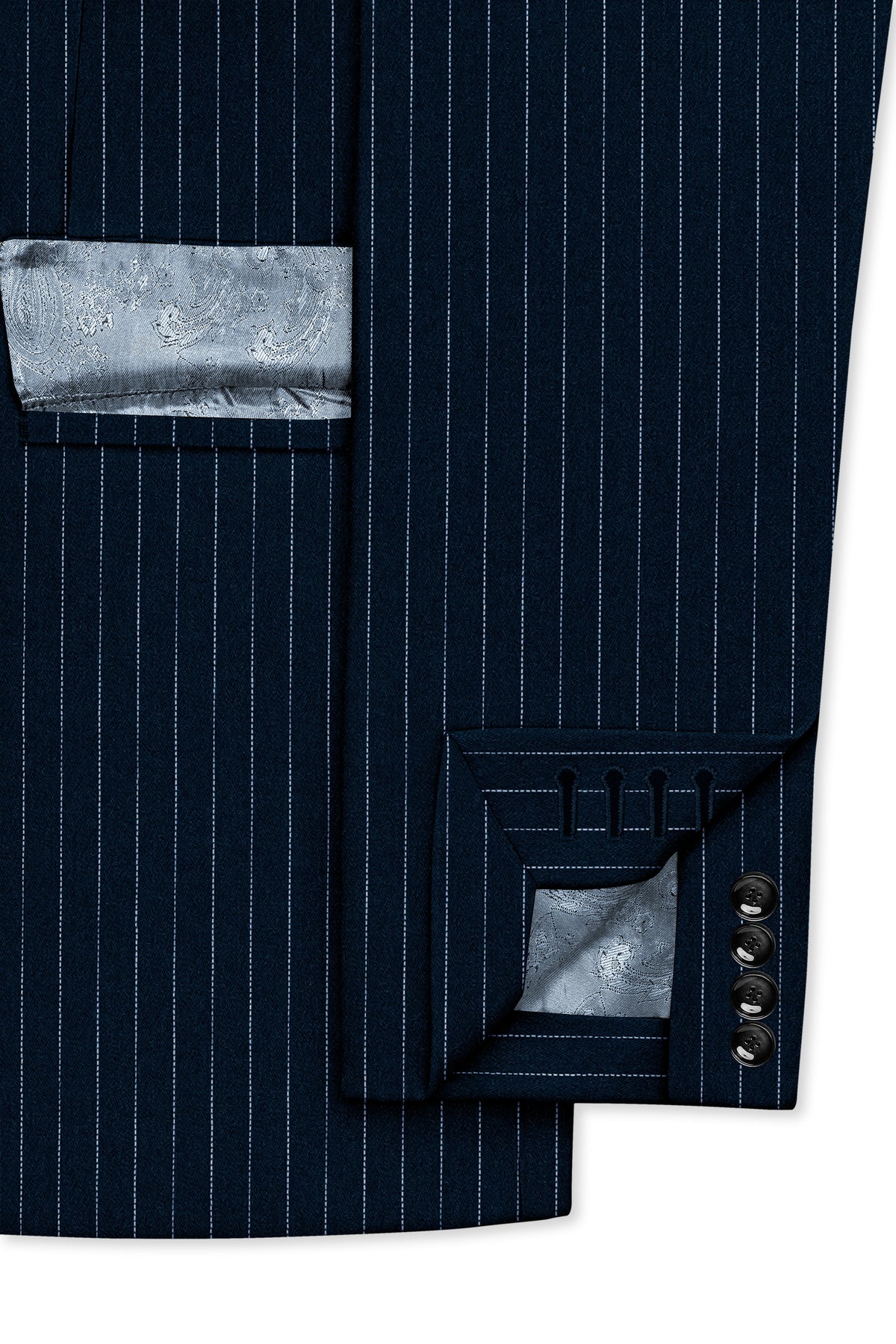 Zenith-Imperial Teal Green And Bright White Chalk Striped Wool Rich Wrinkle-Free Fluid Drape Fabric Double Breasted Suit