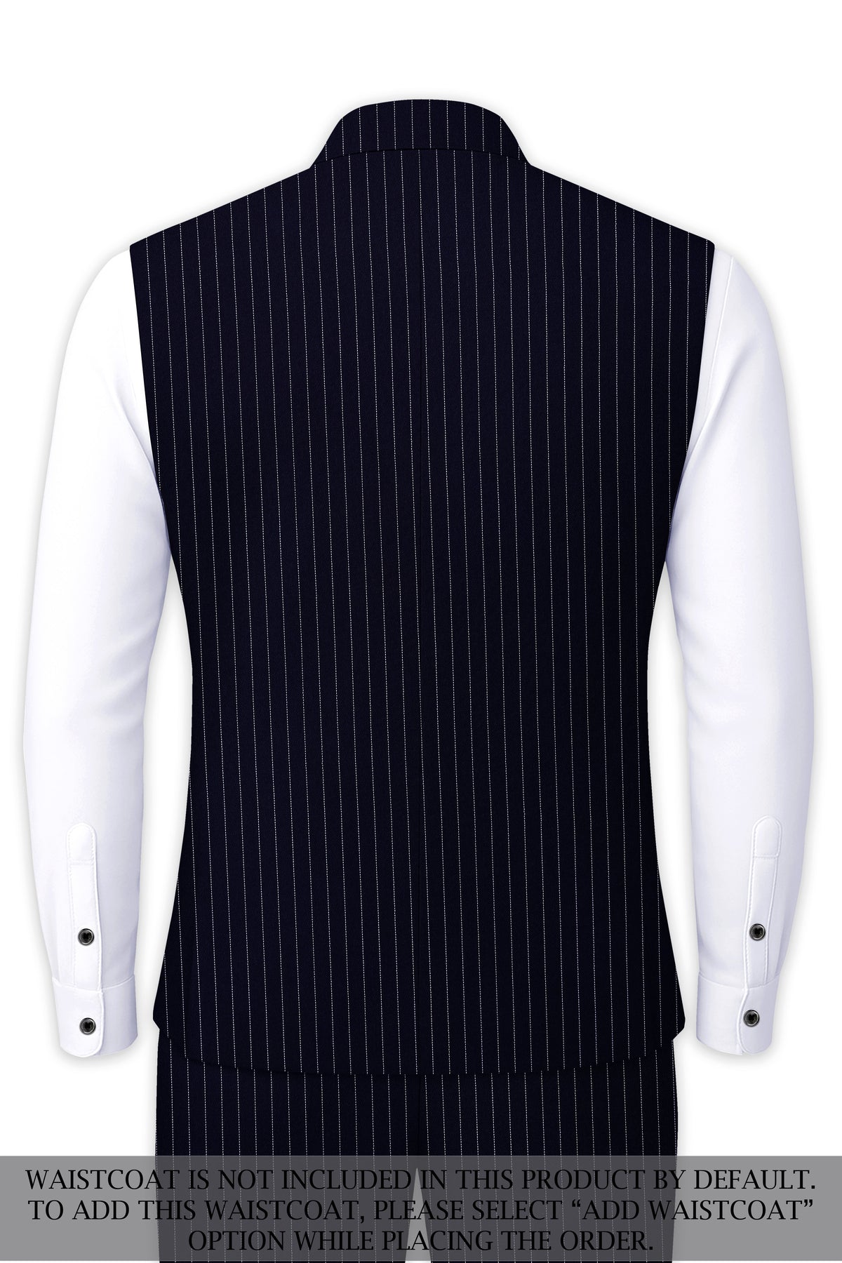 Mariner-Denim Blue And Bright White Chalk Striped Wool Rich Wrinkle-Free Fluid Drape Fabric Cross Placket Bandhgala Suit