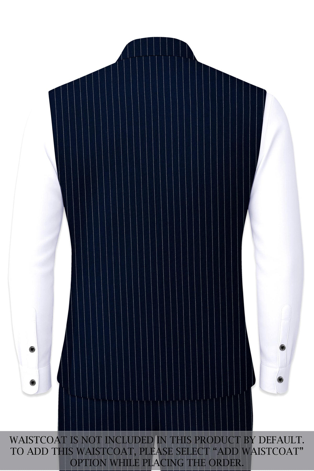 Zenith-Imperial Teal Green And Bright White Chalk Striped Wool Rich Wrinkle-Free Fluid Drape Fabric Cross Placket Bandhgala Suit