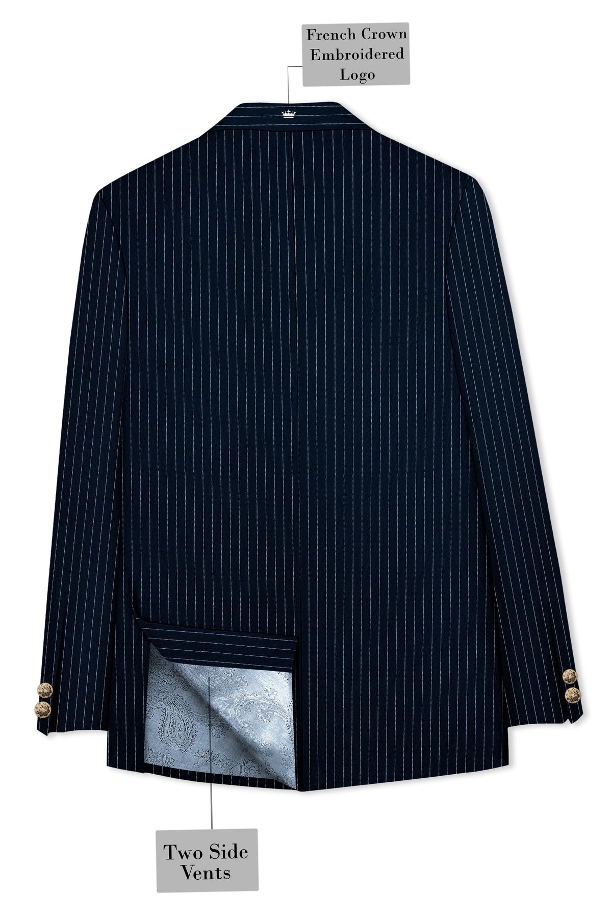Zenith-Imperial Teal Green And Bright White Chalk Striped Wool Rich Wrinkle-Free Fluid Drape Fabric Cross Placket Bandhgala Suit