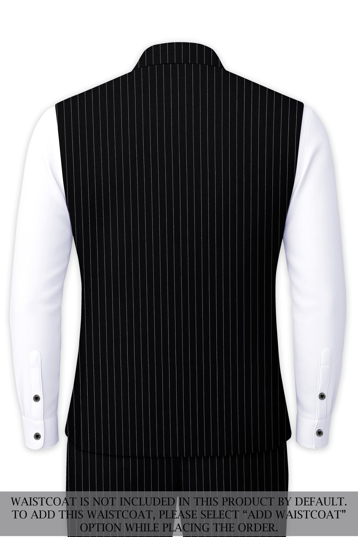 Gravitas-Jade Black And Bright White Chalk Striped Wool Rich Wrinkle-Free Fluid Drape Fabric Bandhgala Suit