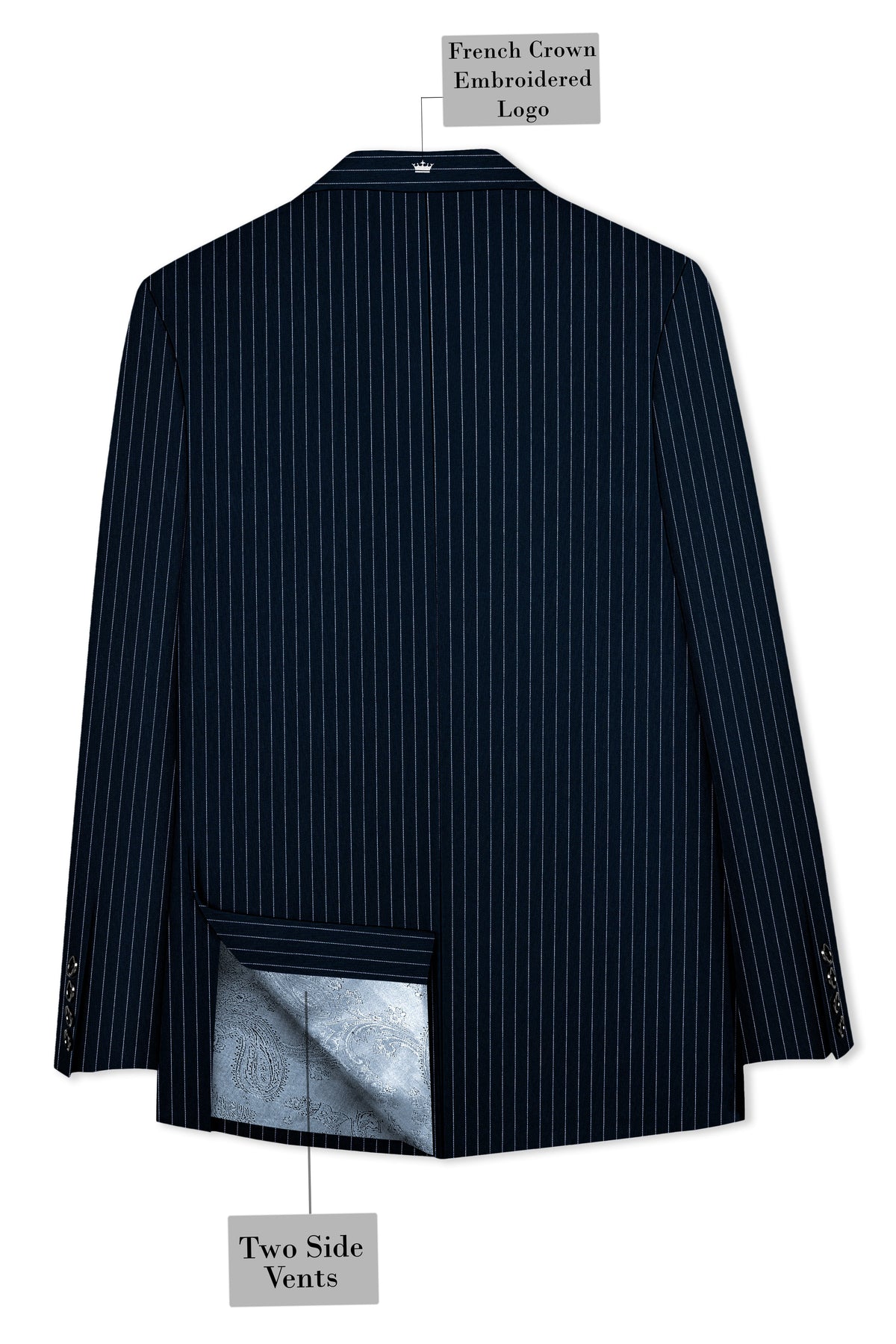 Zenith-Imperial Teal Green And Bright White Chalk Striped Wool Rich Wrinkle-Free Fluid Drape Fabric Peak Lapel Tuxedo Suit