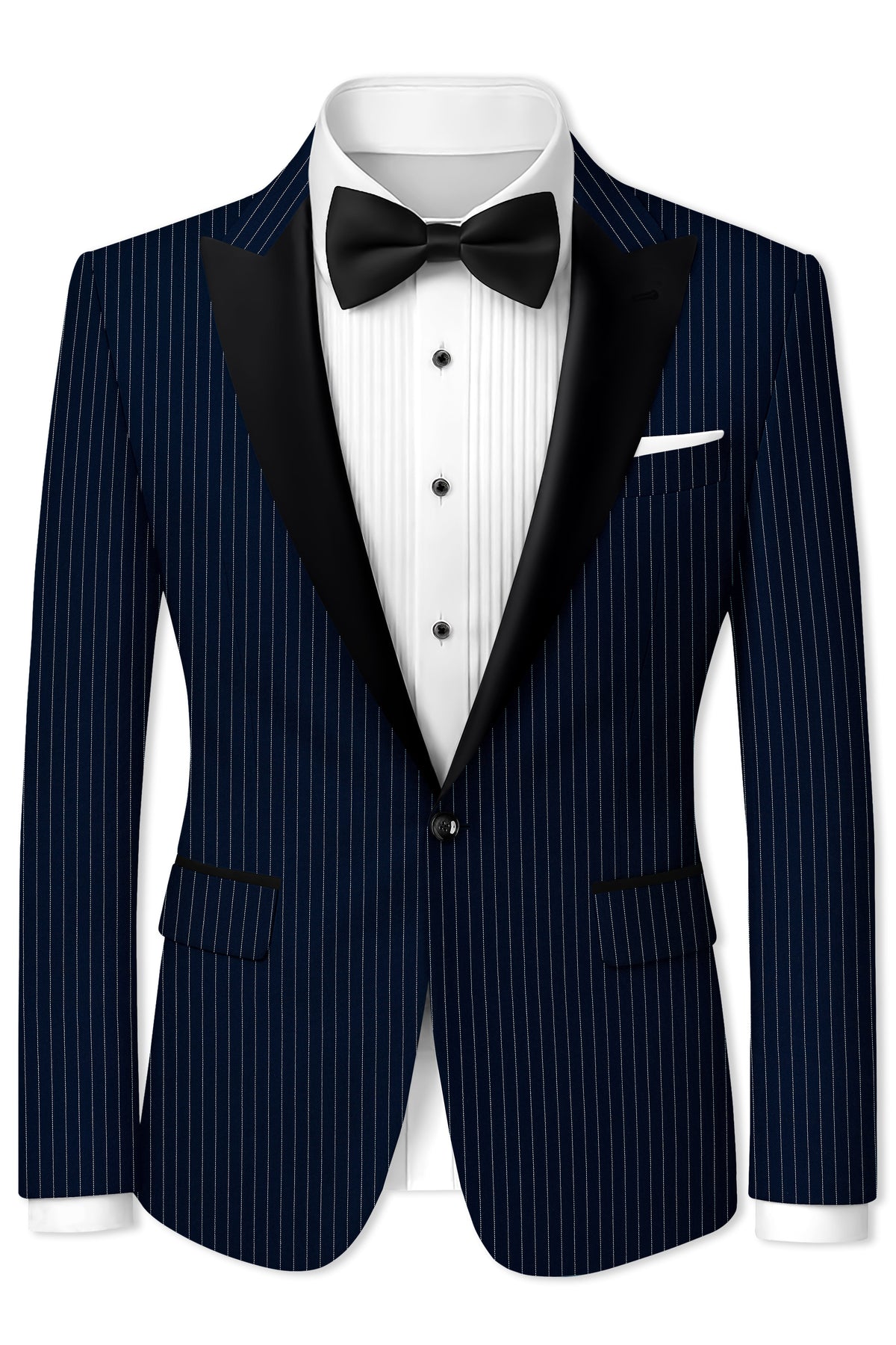 Zenith-Imperial Teal Green And Bright White Chalk Striped Wool Rich Wrinkle-Free Fluid Drape Fabric Peak Lapel Tuxedo Suit