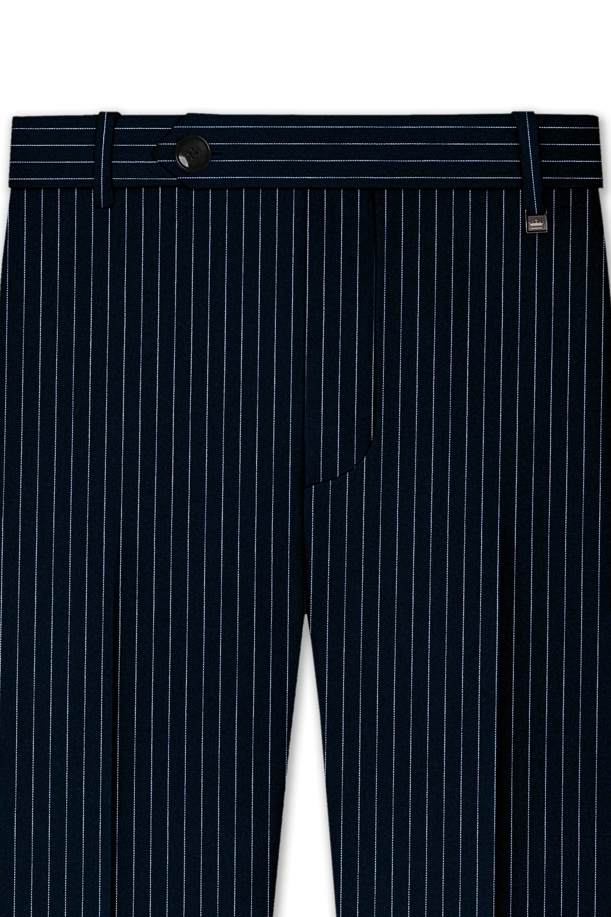Zenith-Imperial Teal Green And Bright White Chalk Striped Wool Rich Wrinkle-Free Fluid Drape Fabric Peak Lapel Tuxedo Suit