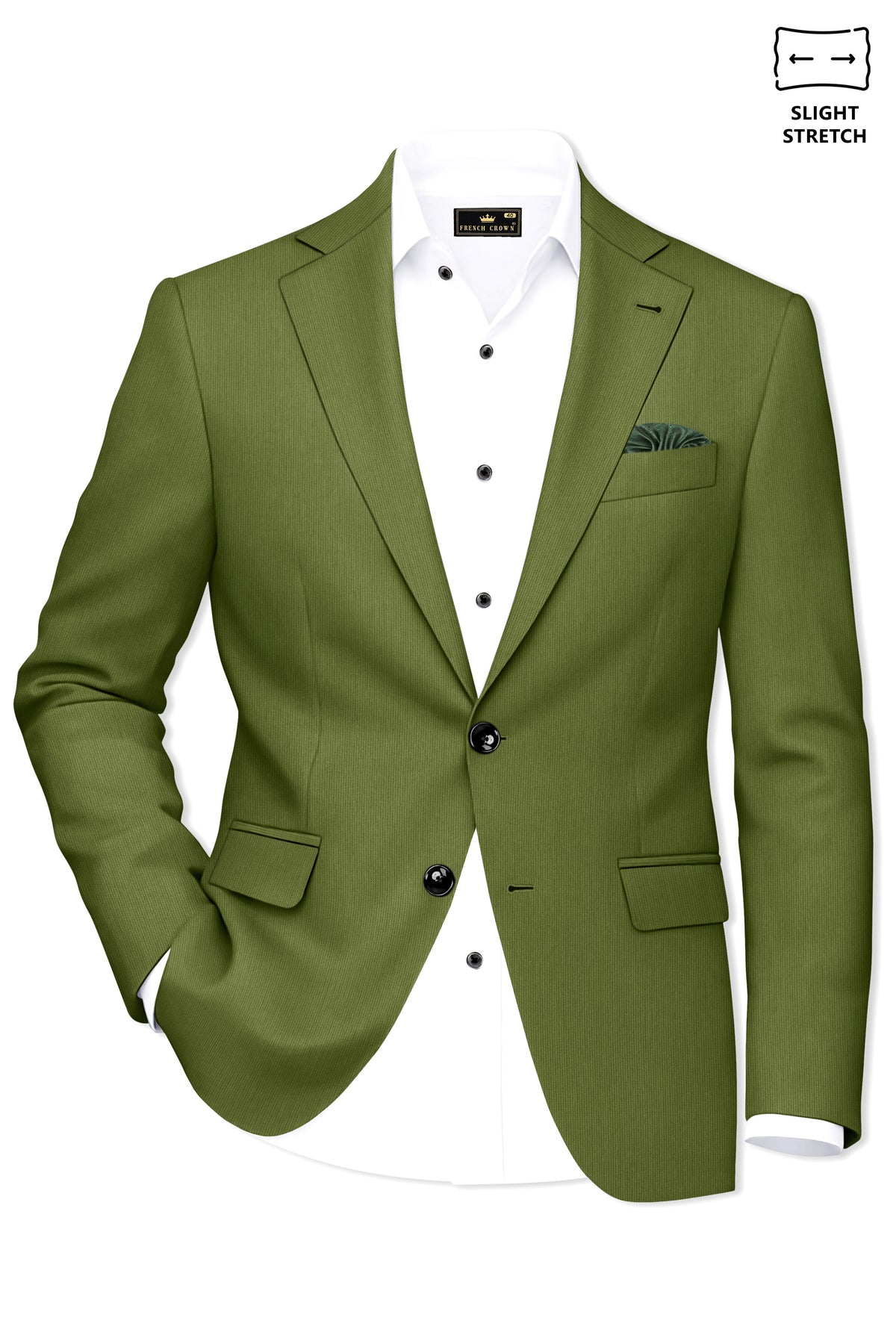 Hunter-Muddy Green Diamond Textured Wool Rich Slight Stretch Single Breasted Suit