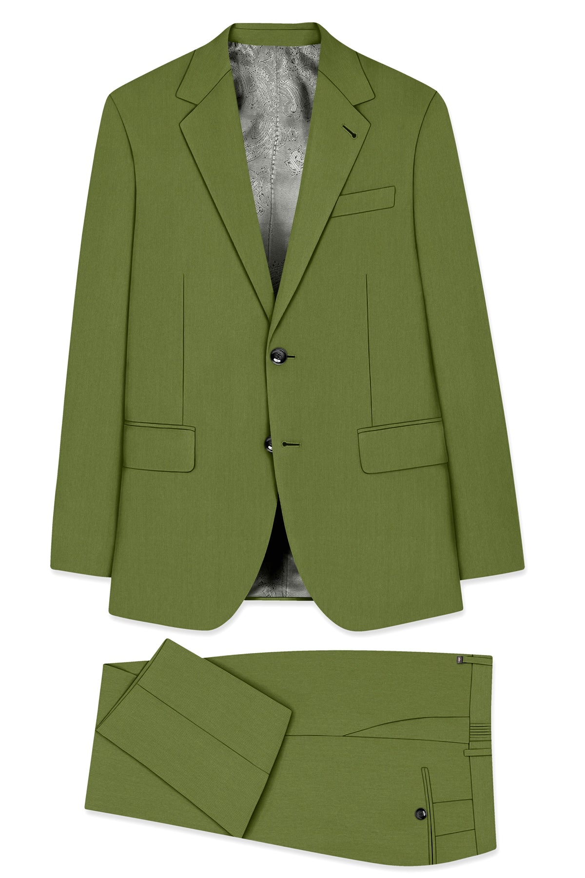 Hunter-Muddy Green Diamond Textured Wool Rich Slight Stretch Single Breasted Suit