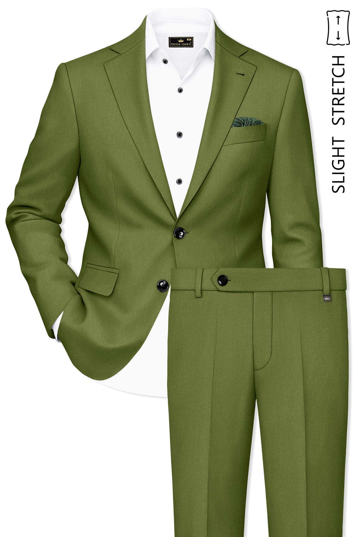 Hunter-Muddy Green Diamond Textured Wool Rich Slight Stretch Single Breasted Suit