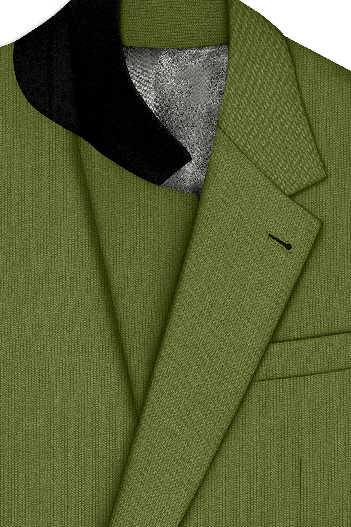 Hunter-Muddy Green Diamond Textured Wool Rich Slight Stretch Single Breasted Suit
