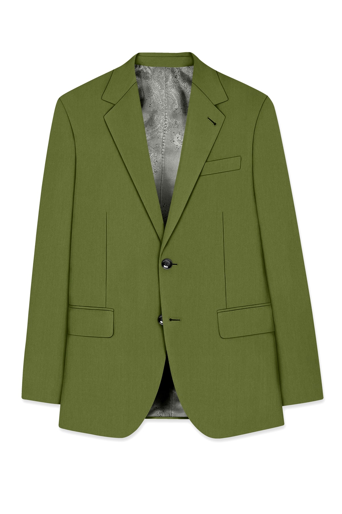 Hunter-Muddy Green Diamond Textured Wool Rich Slight Stretch Single Breasted Suit