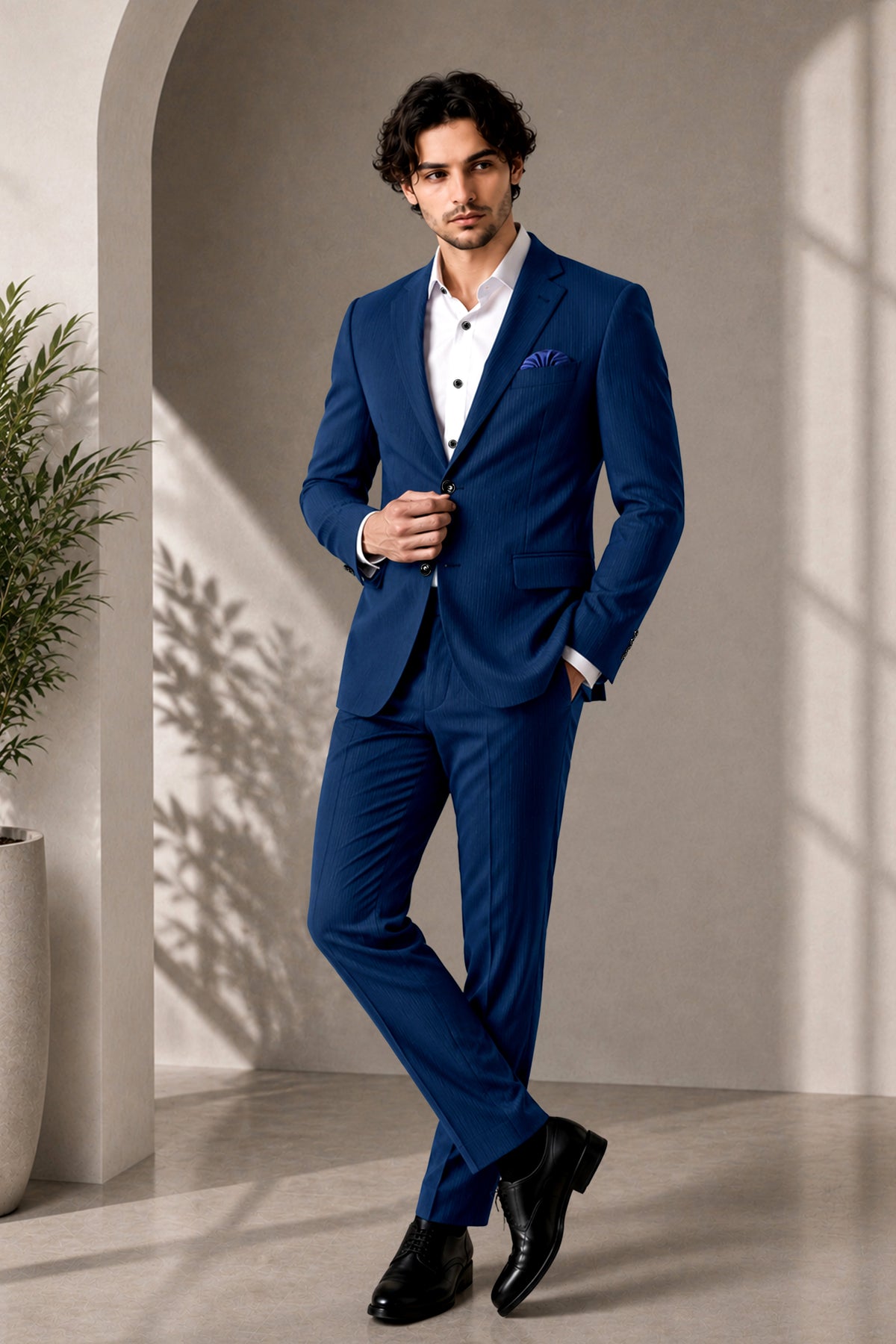 Velmont-Bunting Blue Diamond Textured Wool Rich Slight Stretch Single Breasted Suit